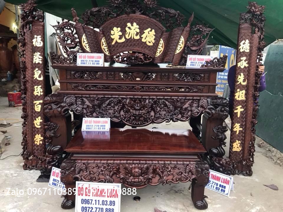 Sập Thờ Tứ Linh, Cuốn Thư Câu Đối Dát Vàng 9999. Khách Hà Nội.:.