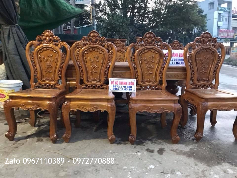 Bộ Bàn Ghế Ăn Gỗ Gụ Lu-i. 9 Món. Khách Lạng Sơn.