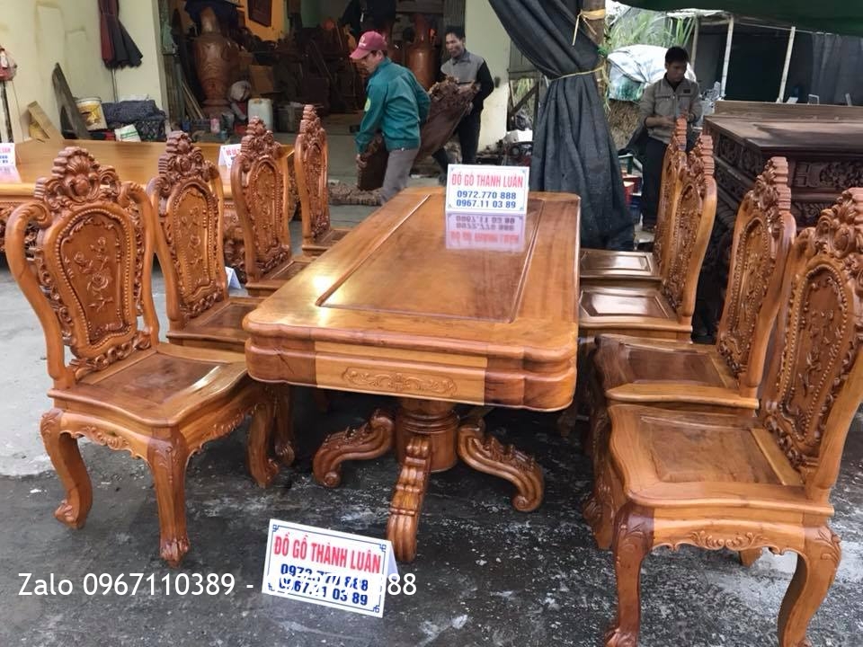 Bộ Bàn Ghế Ăn Gỗ Gụ Lu-i. 9 Món. Khách Lạng Sơn.
