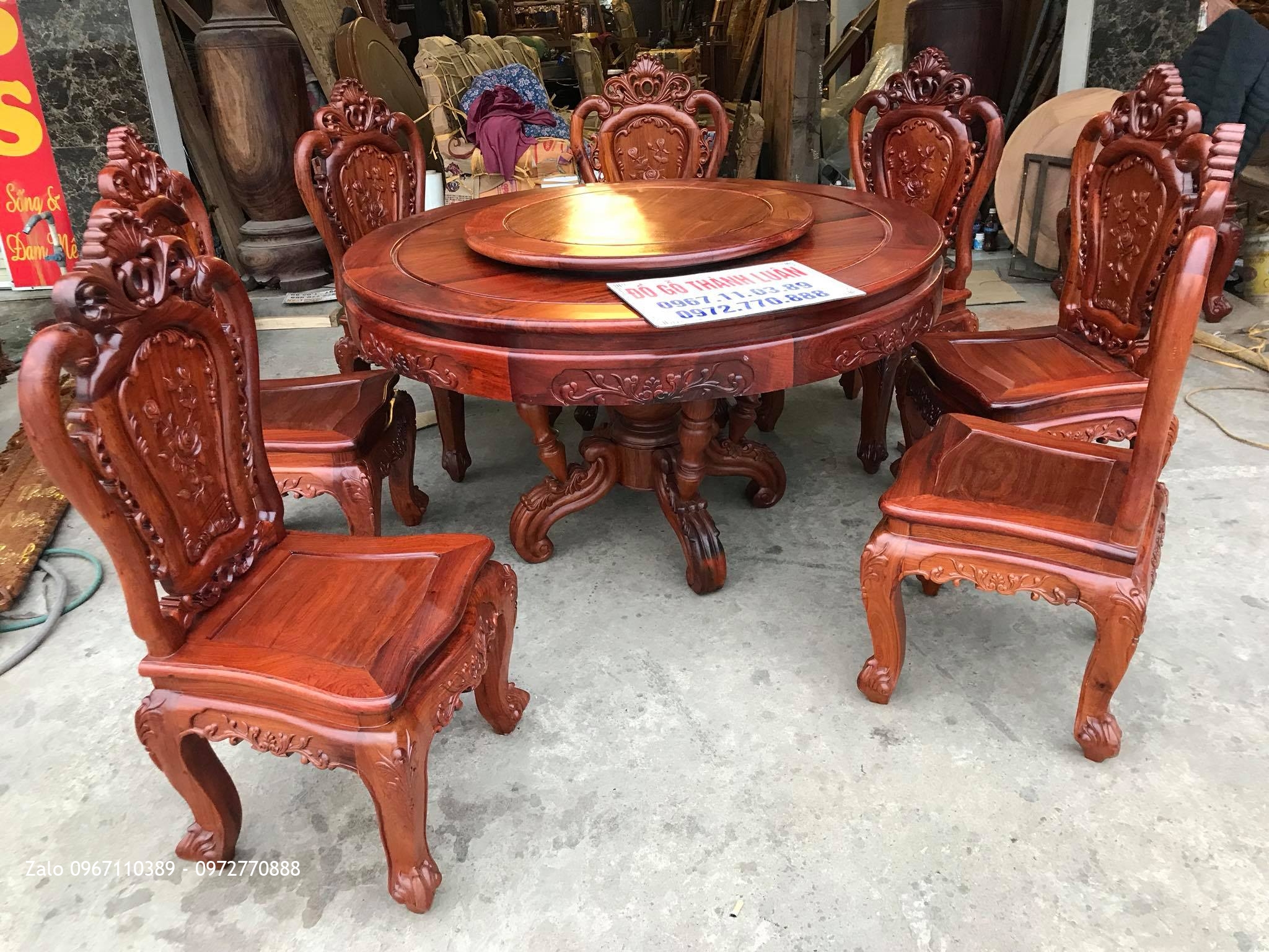 Bộ Bàn Ghế Ăn Mẫu Hoa Lan Tây Gỗ Hương Đỏ Lào VIP. A Khoa Thu, Hà Đông HN.