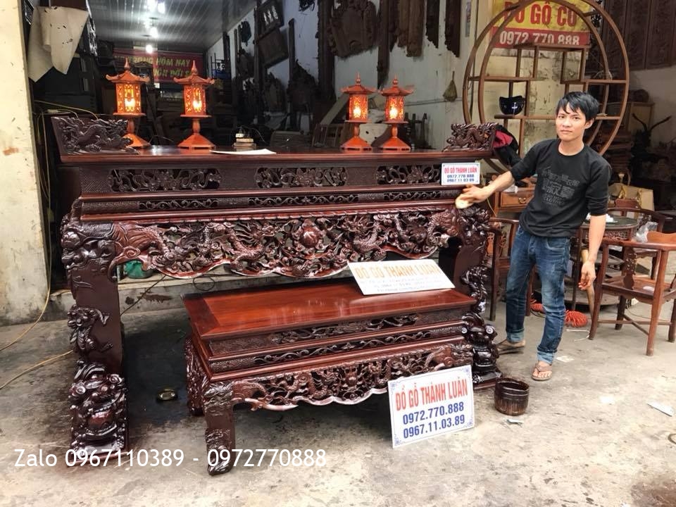 Sập Thờ Tứ Linh Gỗ Gụ. Khách Hải Phòng,