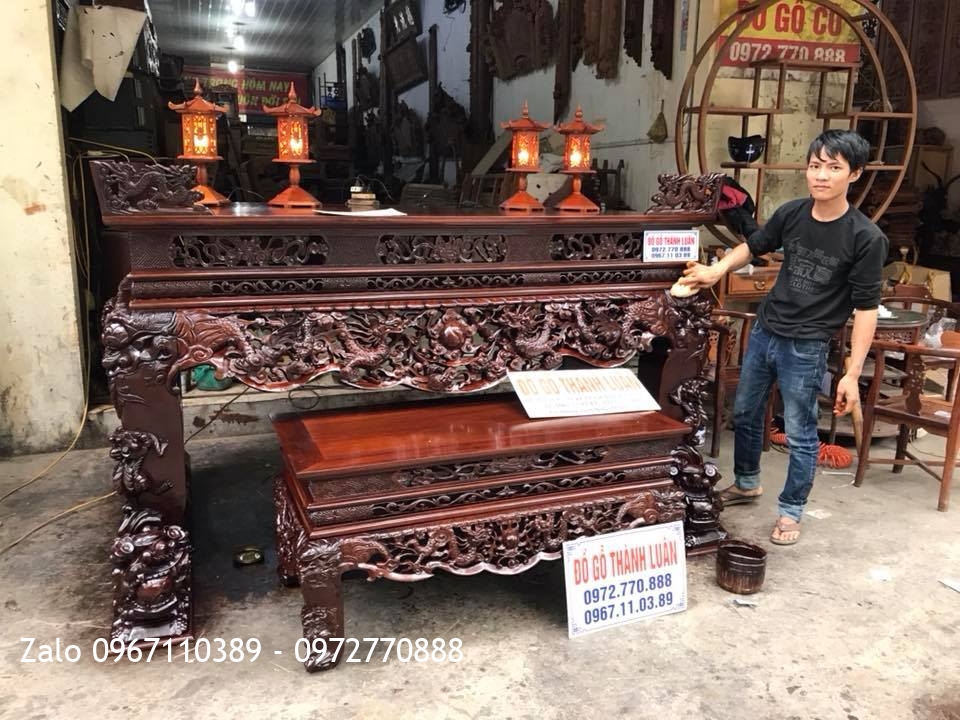 Sập Thờ Tứ Linh Gỗ Gụ. Khách Hải Phòng,