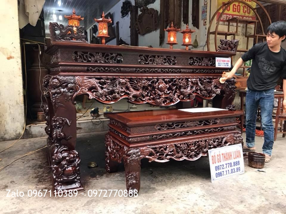 Sập Thờ Tứ Linh Gỗ Gụ. Khách Hải Phòng,