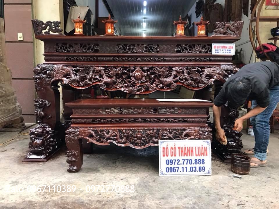 Sập Thờ Tứ Linh Gỗ Gụ. Khách Hải Phòng,.      