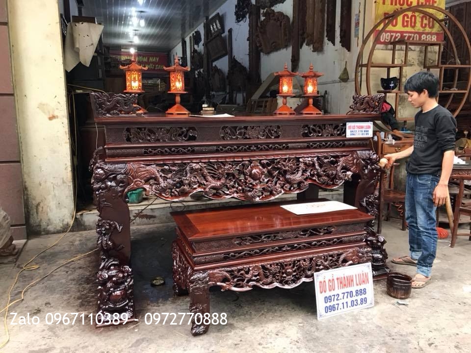 Sập Thờ Tứ Linh Gỗ Gụ. Khách Hải Phòng.