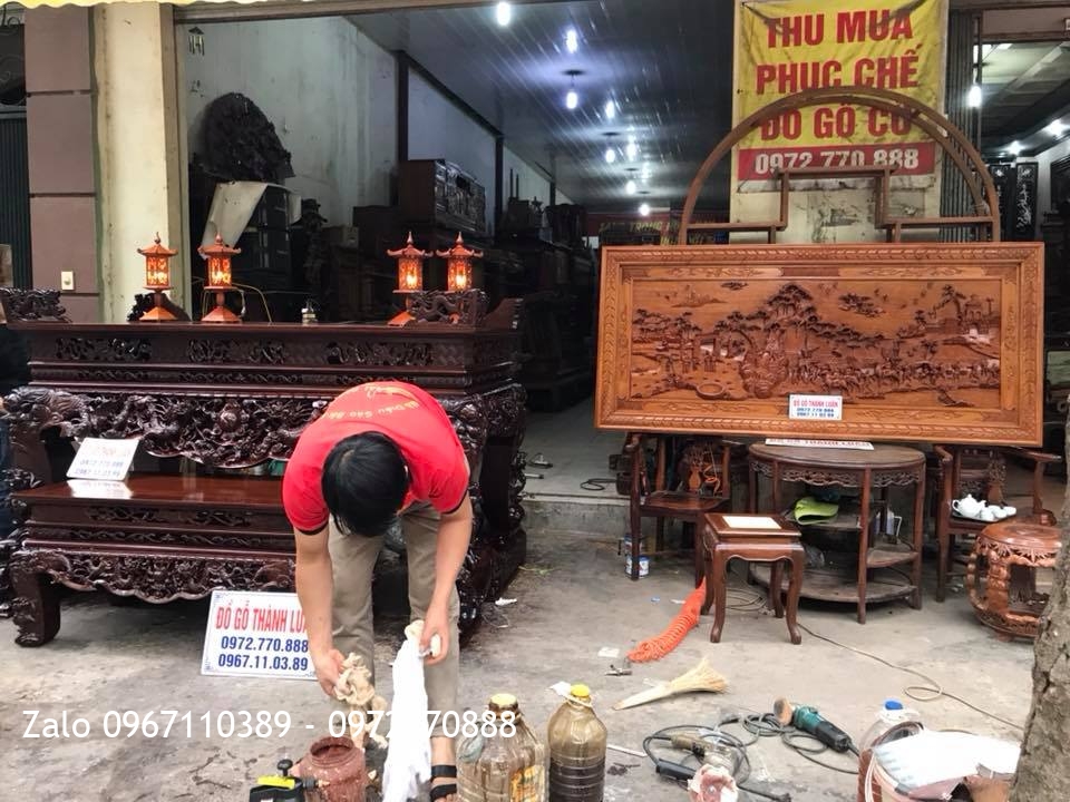 Tranh Vinh Quy Bái Tổ Gỗ Hương Đá 2m17-1m. Khách Hải Phòng.