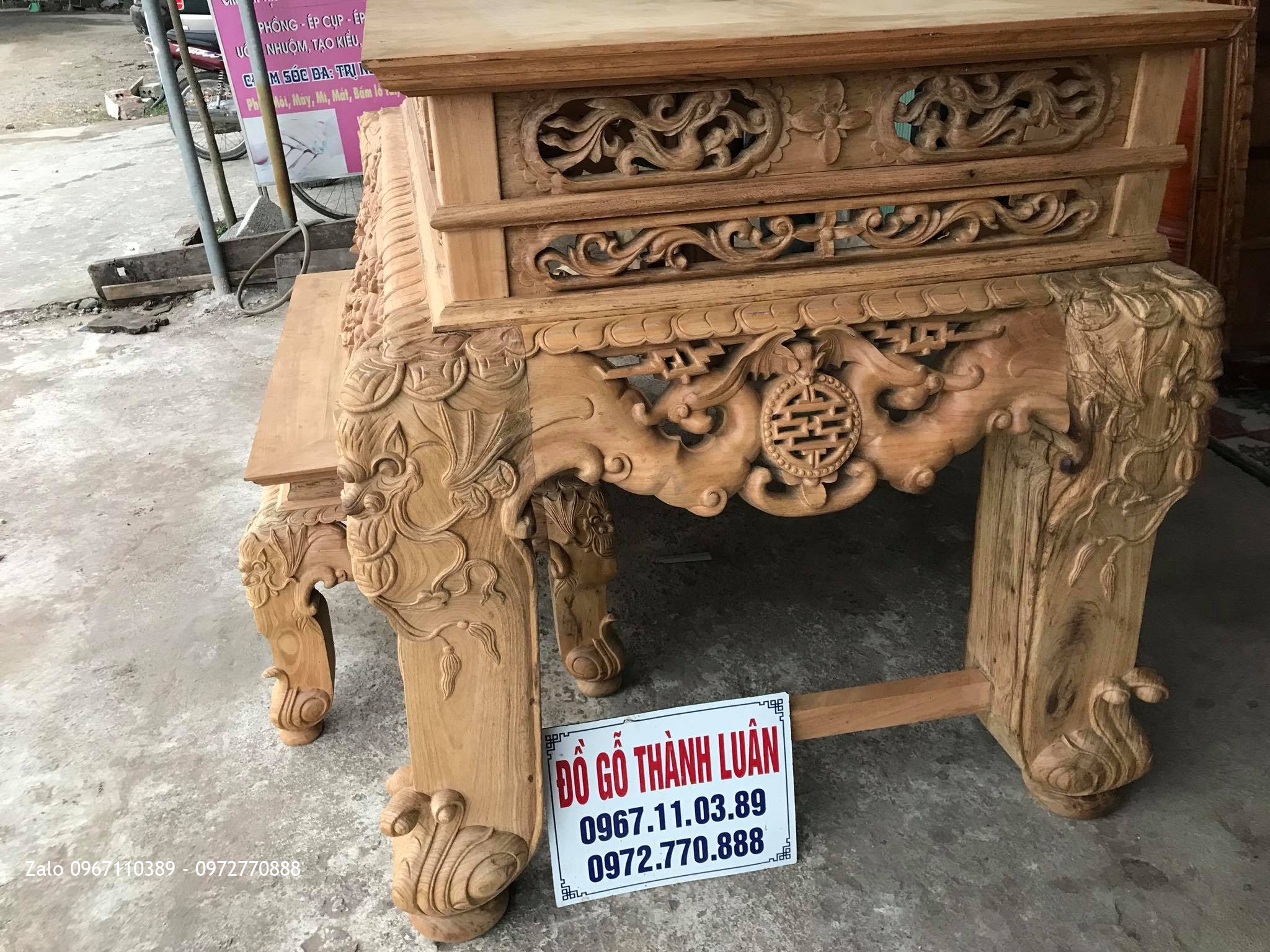 Bộ Sập Thờ Ngũ Phúc Kim Tiền Mai Cài Thọ Gỗ Gụ,