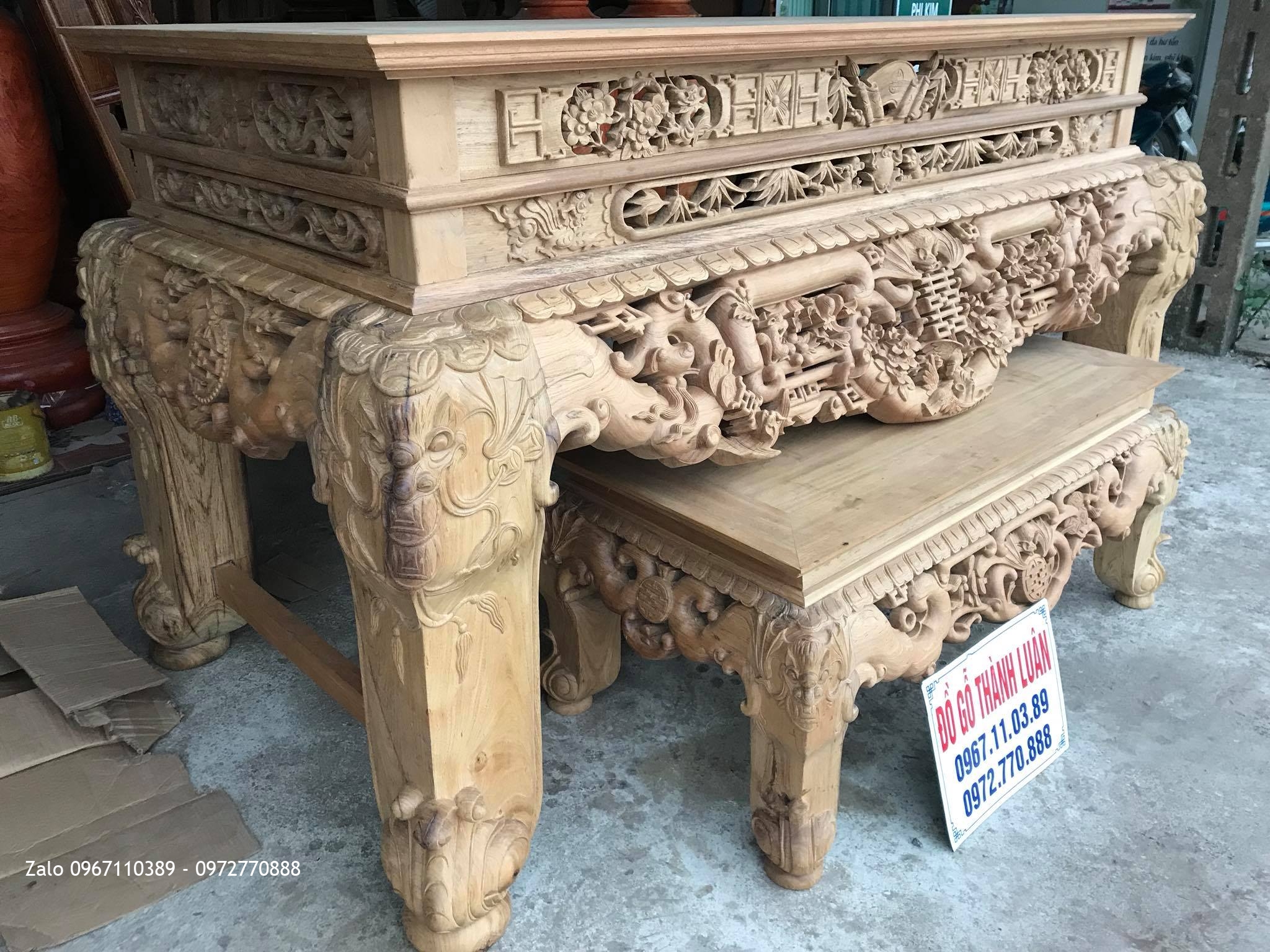 Bộ Sập Thờ Ngũ Phúc Kim Tiền Mai Cài Thọ Gỗ Gụ.