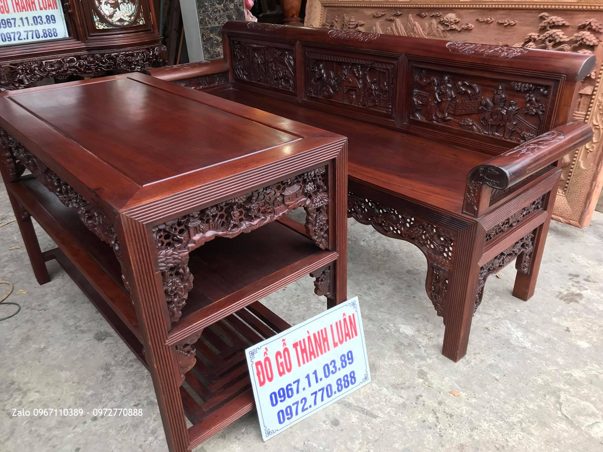 Trường Kỷ Tam Quốc Gỗ Gụ, Tủ Chè Cánh Cong. Khách Thái Bình.