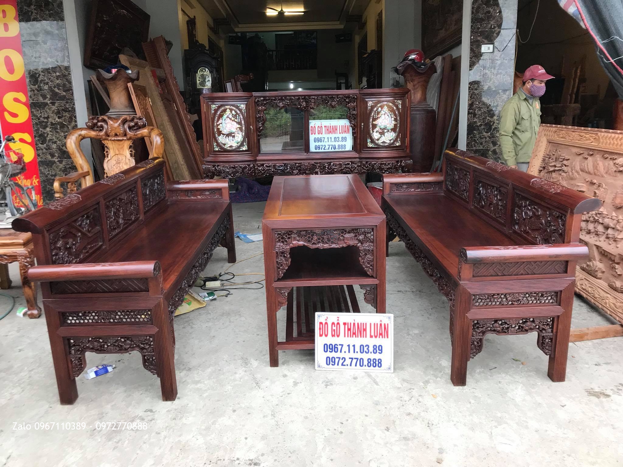 Trường Kỷ Tam Quốc Gỗ Gụ, Tủ Chè Cánh Cong. Khách Thái Bình.