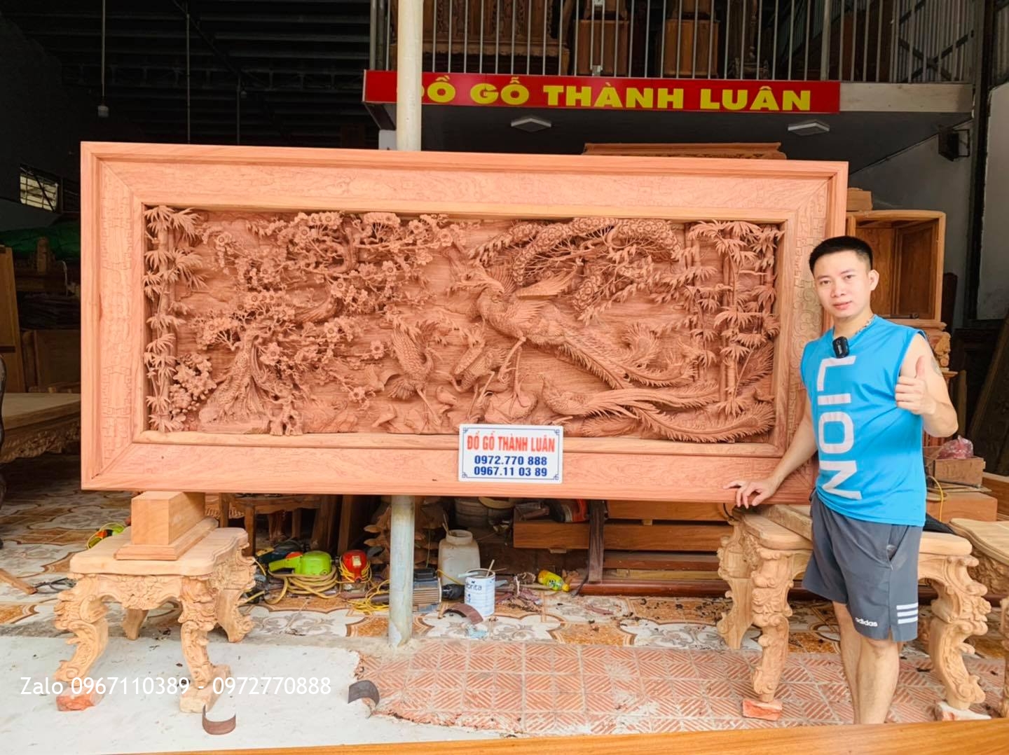 Bức Tranh Bách Điểu Triều Phụng Gỗ Hương Đá Nghệ Nhân Chế Tác