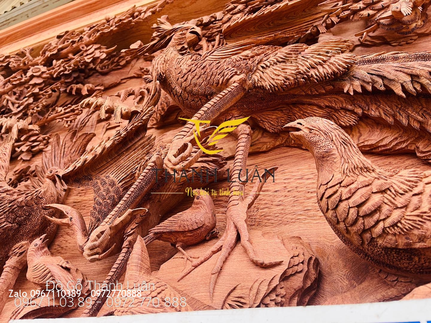 Bức Tranh Bách Điểu Triều Phụng Gỗ Hương Đá Nghệ Nhân Chế Tác,