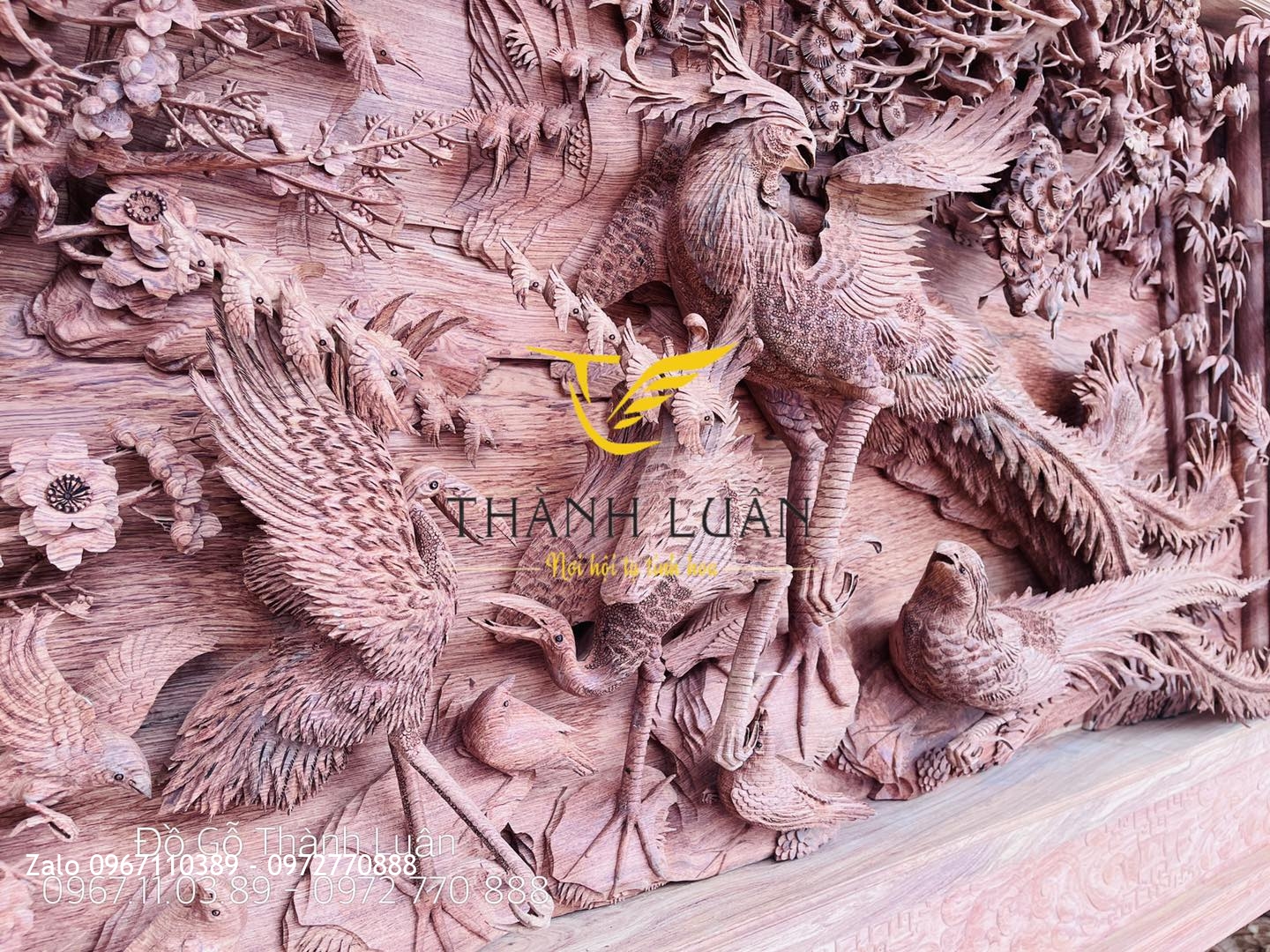 Bức Tranh Bách Điểu Triều Phụng Gỗ Hương Đá Nghệ Nhân Chế Tác,