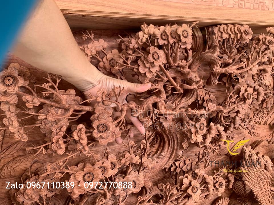 Bức Tranh Bách Điểu Triều Phụng Gỗ Hương Đá Nghệ Nhân Chế Tác,,