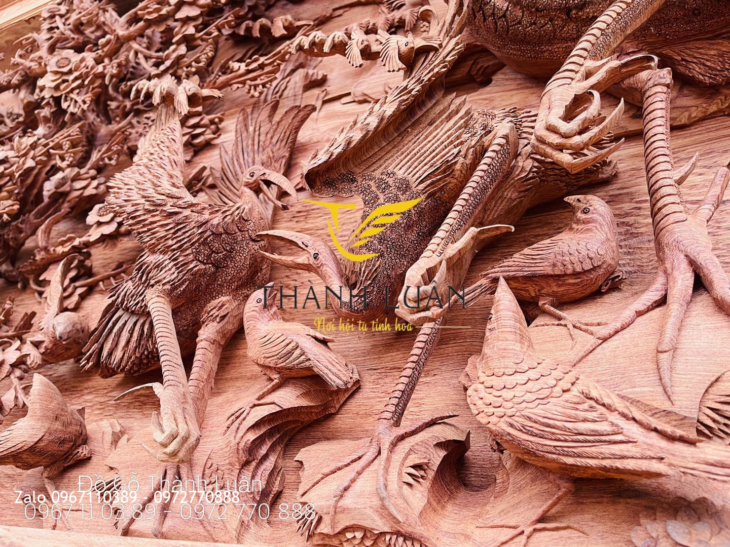 Bức Tranh Bách Điểu Triều Phụng Gỗ Hương Đá Nghệ Nhân Chế Tác,.