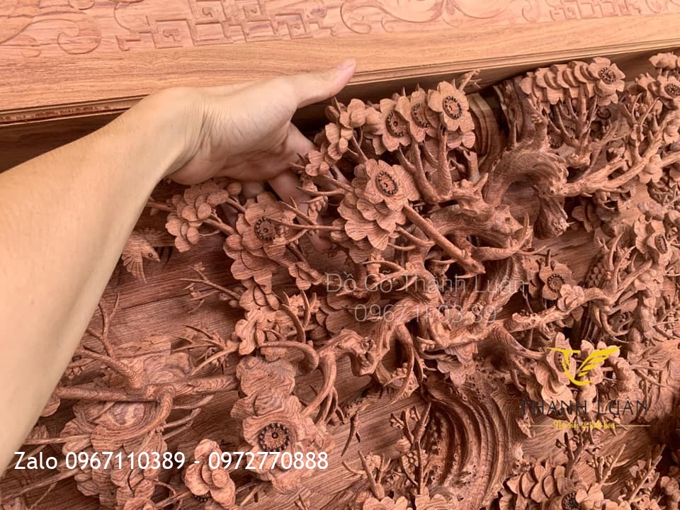 Bức Tranh Bách Điểu Triều Phụng Gỗ Hương Đá Nghệ Nhân Chế Tác,.