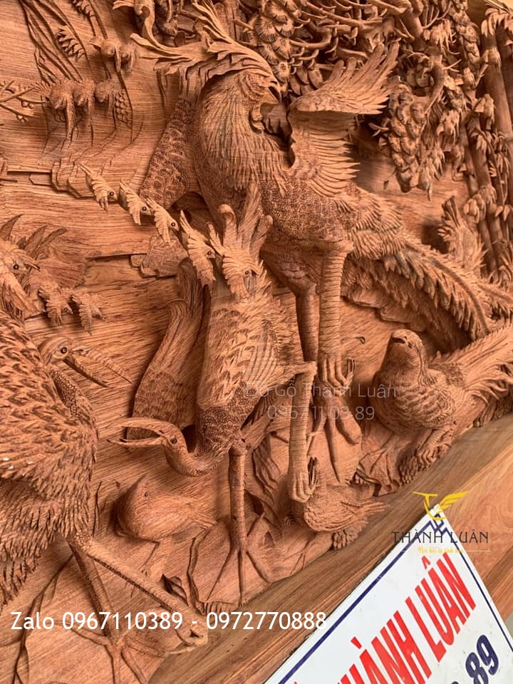 Bức Tranh Bách Điểu Triều Phụng Gỗ Hương Đá Nghệ Nhân Chế Tác..