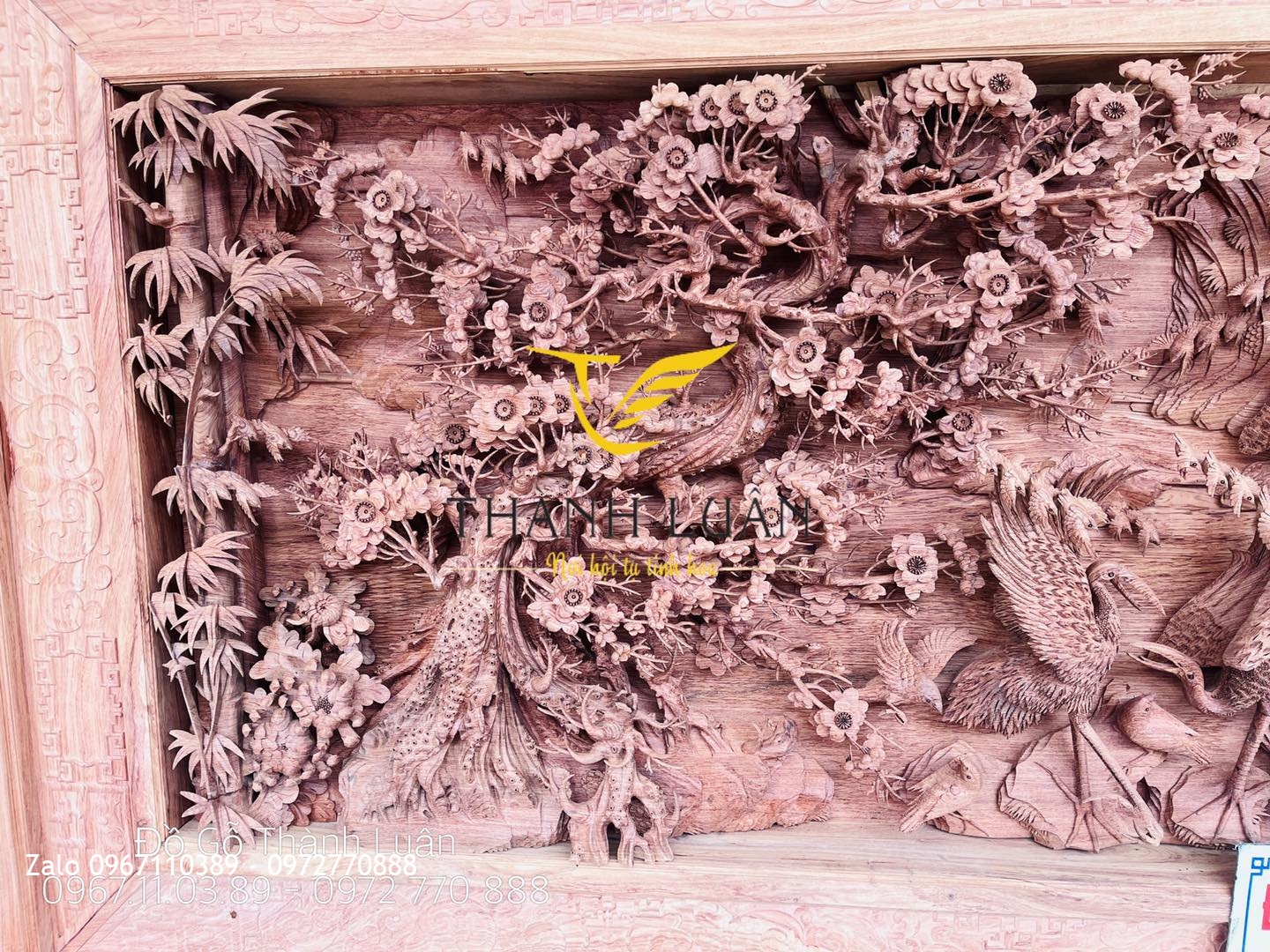 Bức Tranh Bách Điểu Triều Phụng Gỗ Hương Đá Nghệ Nhân Chế Tác.:.