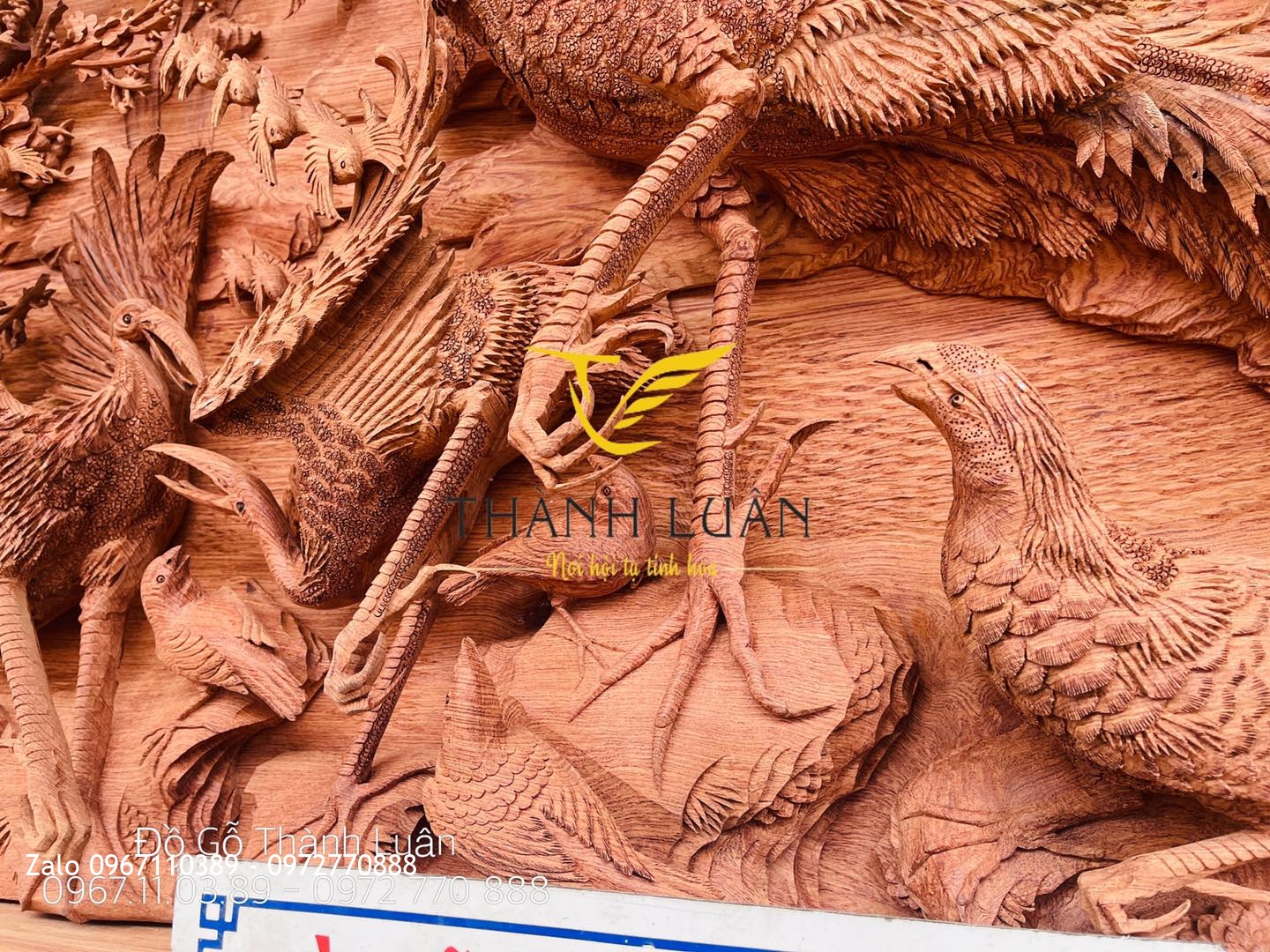 Bức Tranh Bách Điểu Triều Phụng Gỗ Hương Đá Nghệ Nhân Chế Tác.:.