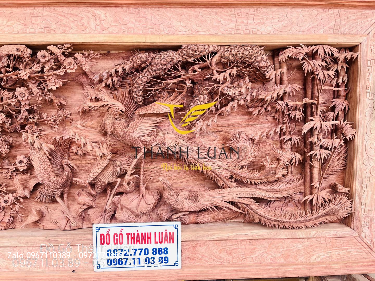 Bức Tranh Bách Điểu Triều Phụng Gỗ Hương Đá Nghệ Nhân Chế Tác:.