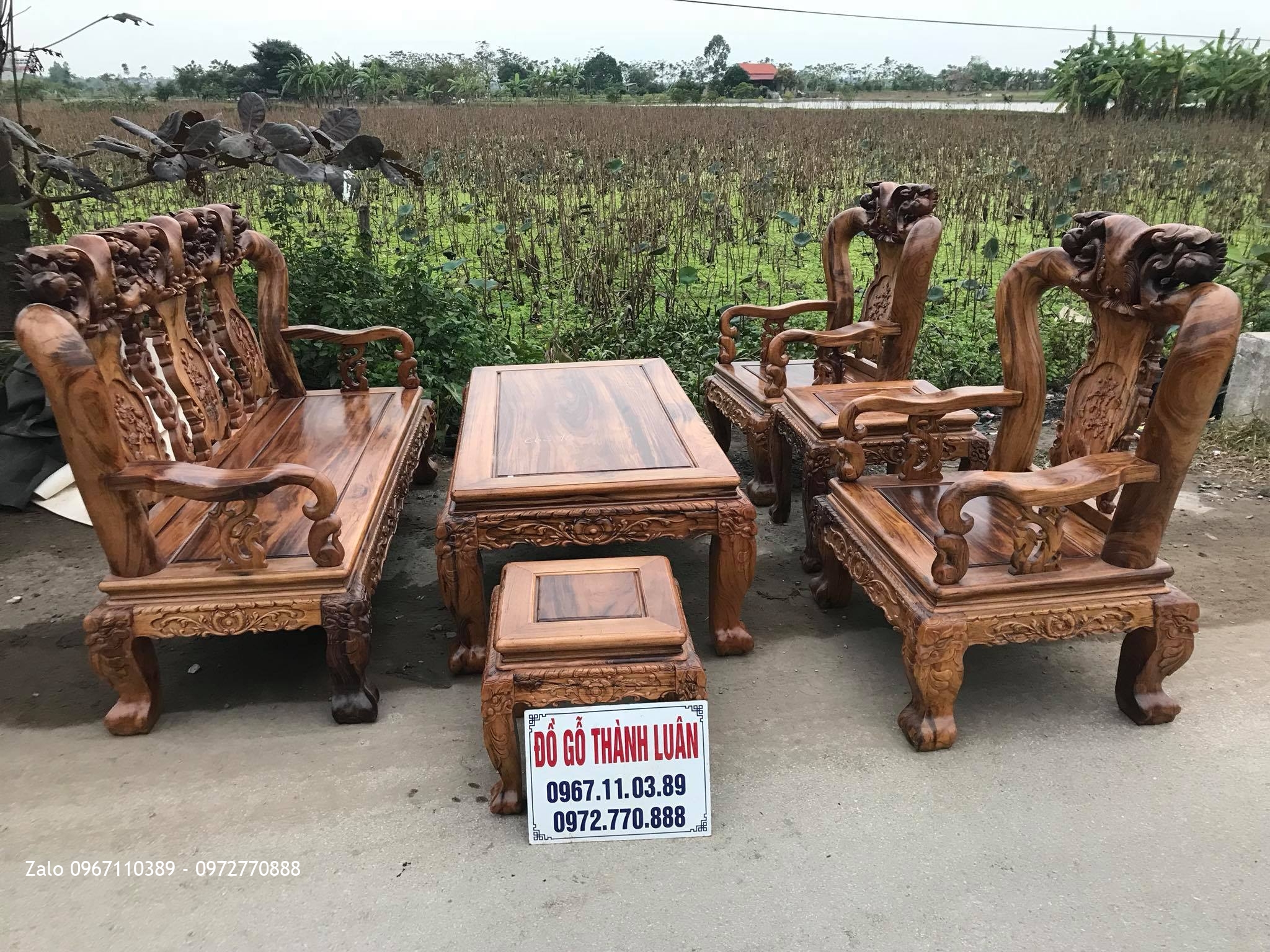 Bộ Ghế Minh Quốc Đào Chim Cột 12 Gỗ Gụ Ta Quảng BìnH VÍP