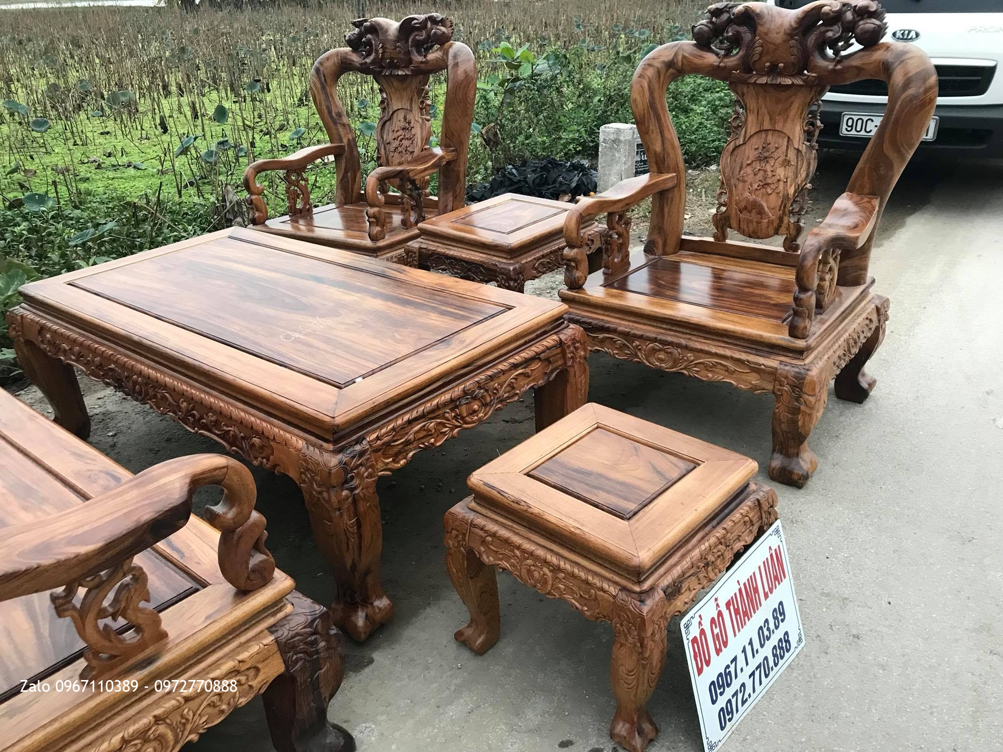 Bộ Ghế Minh Quốc Đào Chim Cột 12 Gỗ Gụ Ta Quảng BìnH VÍP.