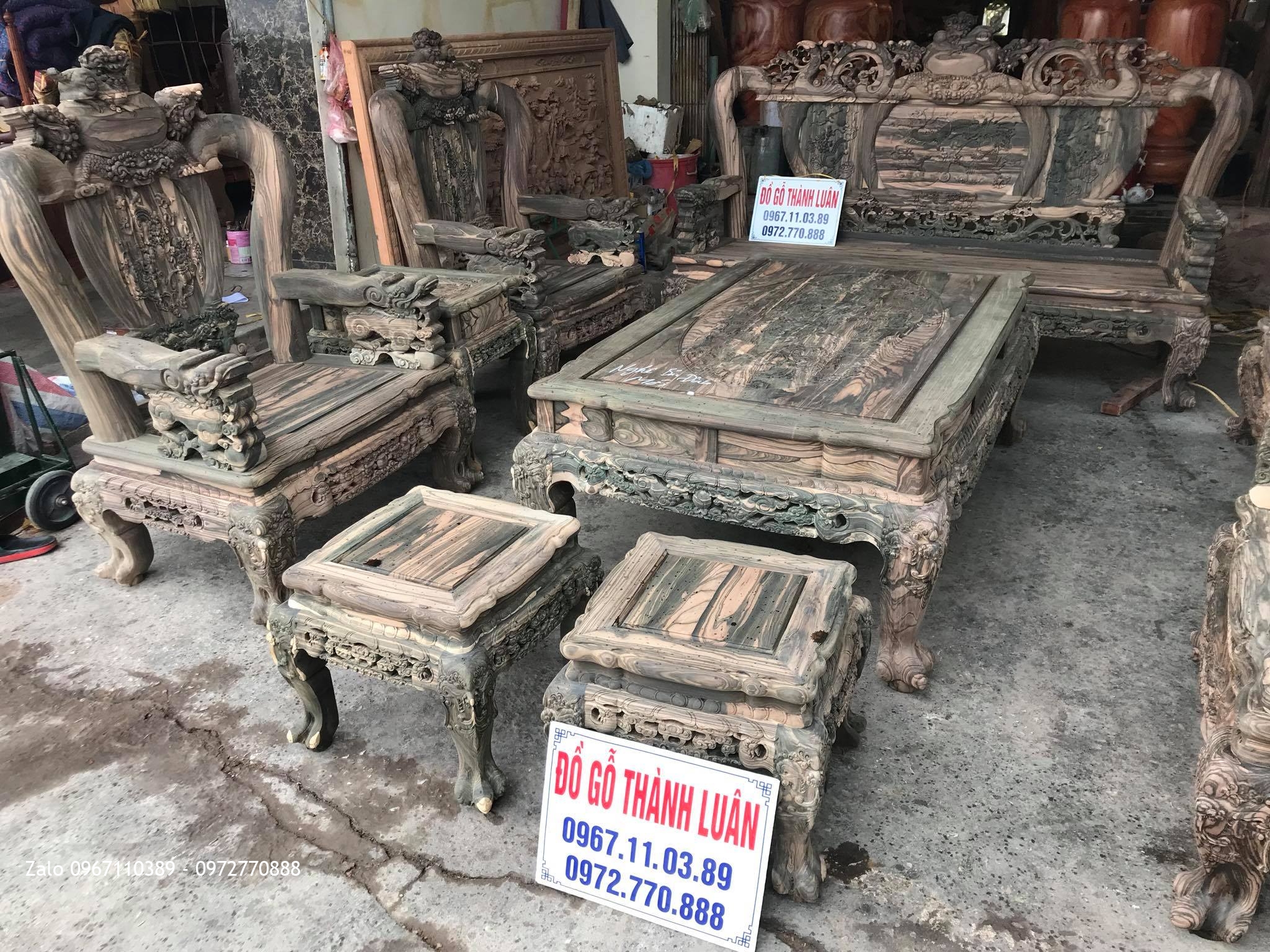 Bộ Bàn Ghế Nghê Bảo Đỉnh Gỗ Mun Cột 12 Gồm 10 Món VIP.