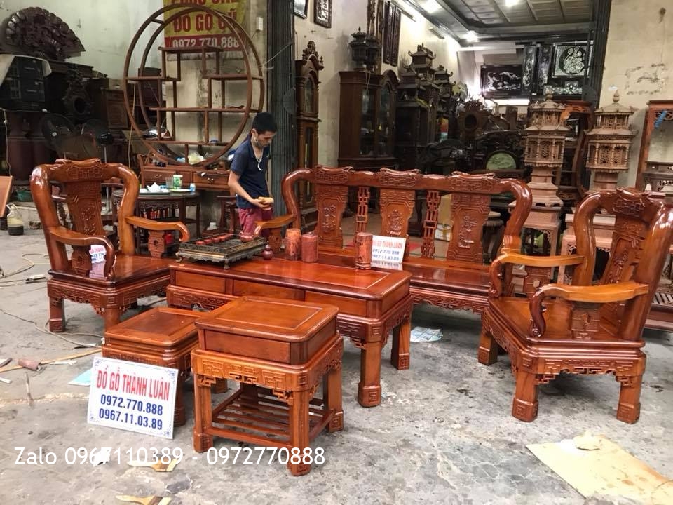 Bộ Ghế Minh Quốc Triện C10 Và Tủ Rượu Gỗ Hương Đỏ Lào. Khách Hải Phòng