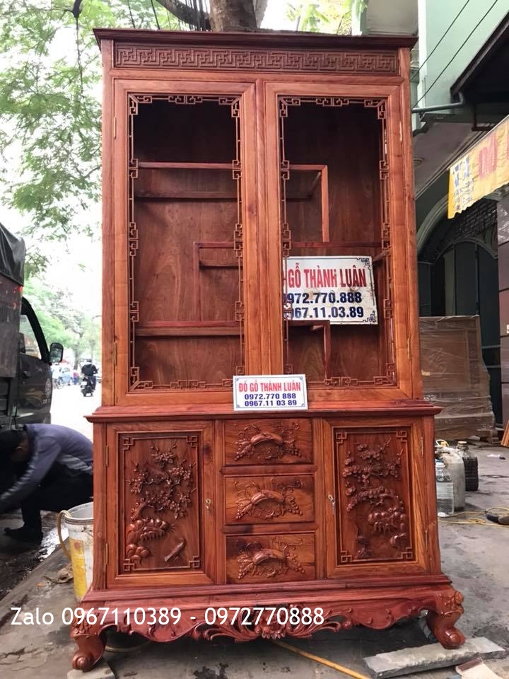 Bộ Ghế Minh Quốc Triện C10 Và Tủ Rượu Gỗ Hương Đỏ Lào. Khách Hải Phòng,,