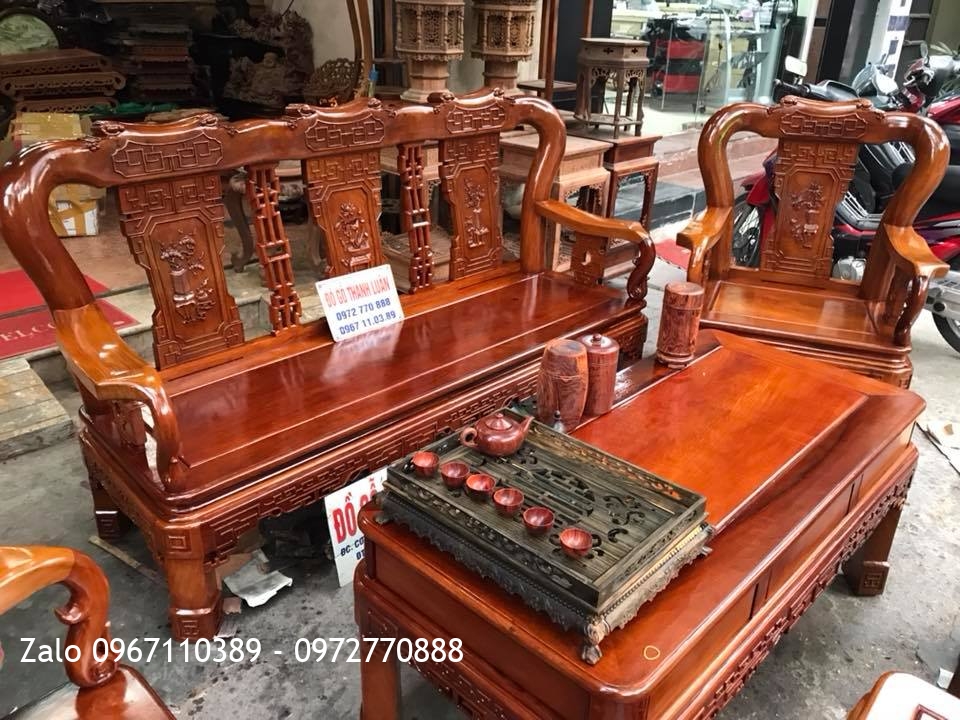 Bộ Ghế Minh Quốc Triện C10 Và Tủ Rượu Gỗ Hương Đỏ Lào. Khách Hải Phòng.