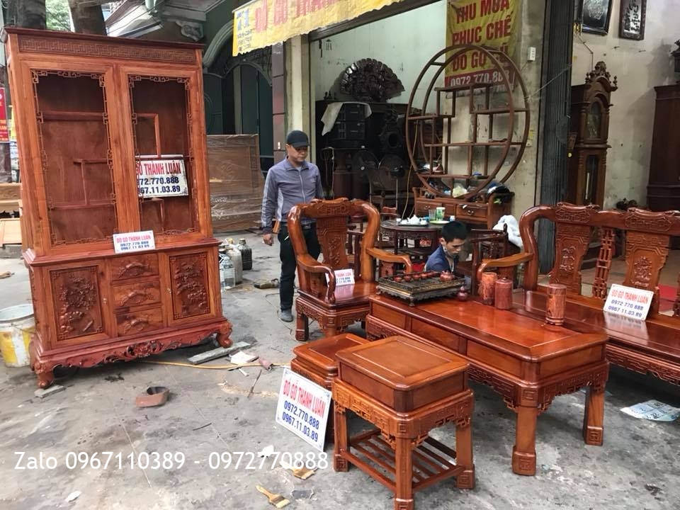 Bộ Ghế Minh Quốc Triện C10 Và Tủ Rượu Gỗ Hương Đỏ Lào. Khách Hải Phòng.