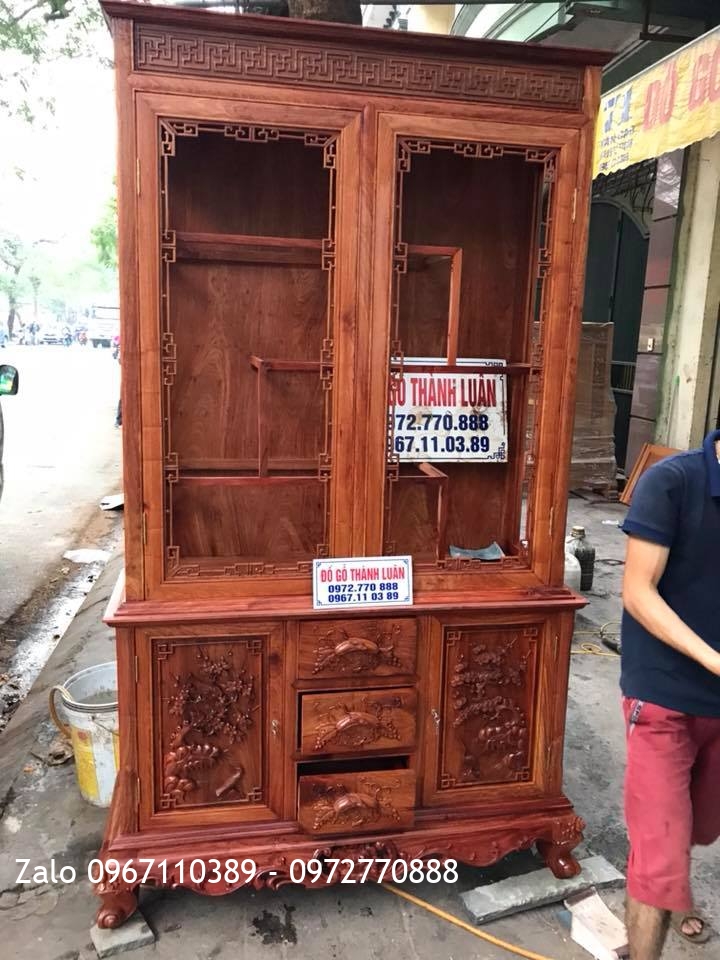 Bộ Ghế Minh Quốc Triện C10 Và Tủ Rượu Gỗ Hương Đỏ Lào. Khách Hải Phòng.