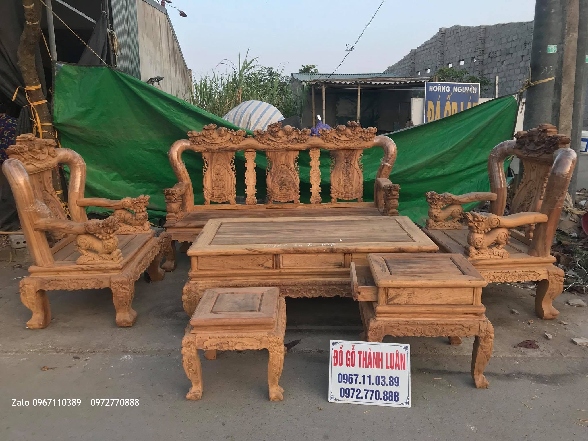 Bộ Bàn Ghế Minh Nghê Cột 12 Gồm 6 Món VÍP Gỗ Gụ Ta Quảng Bình