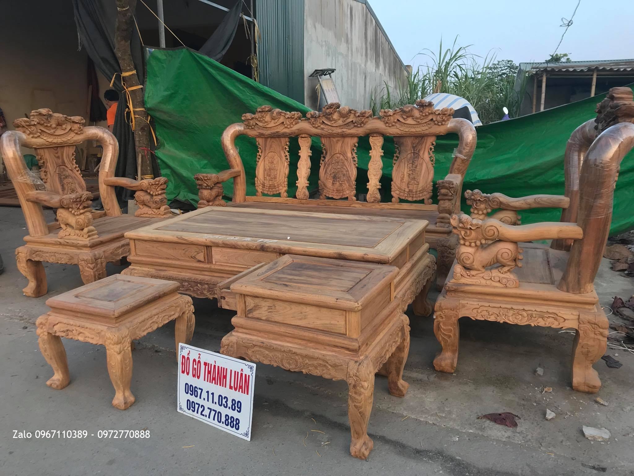 Bộ Bàn Ghế Minh Nghê Cột 12 Gồm 6 Món VÍP Gỗ Gụ Ta Quảng Bình,.