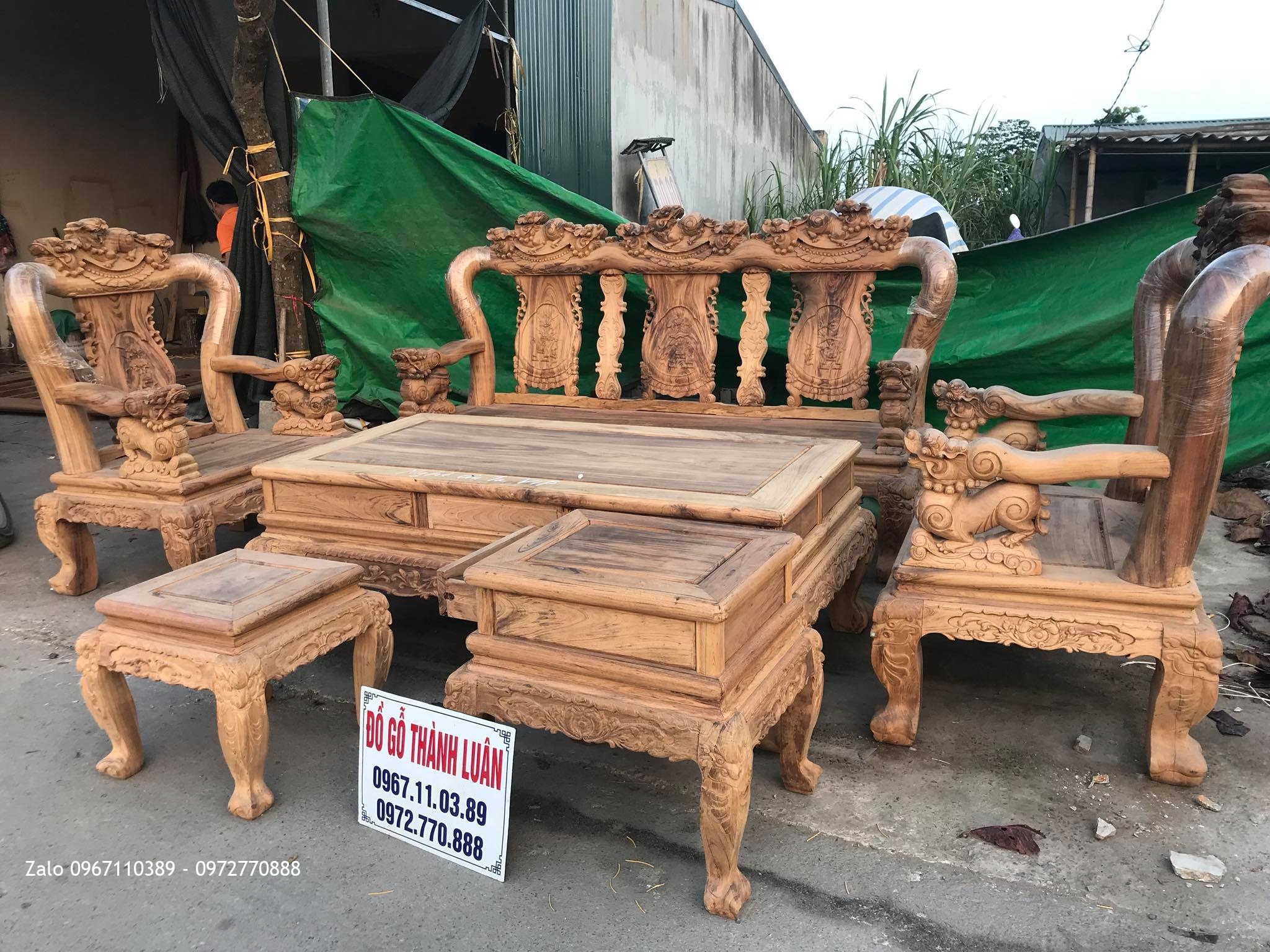 Bộ Bàn Ghế Minh Nghê Cột 12 Gồm 6 Món VÍP Gỗ Gụ Ta Quảng Bình,.