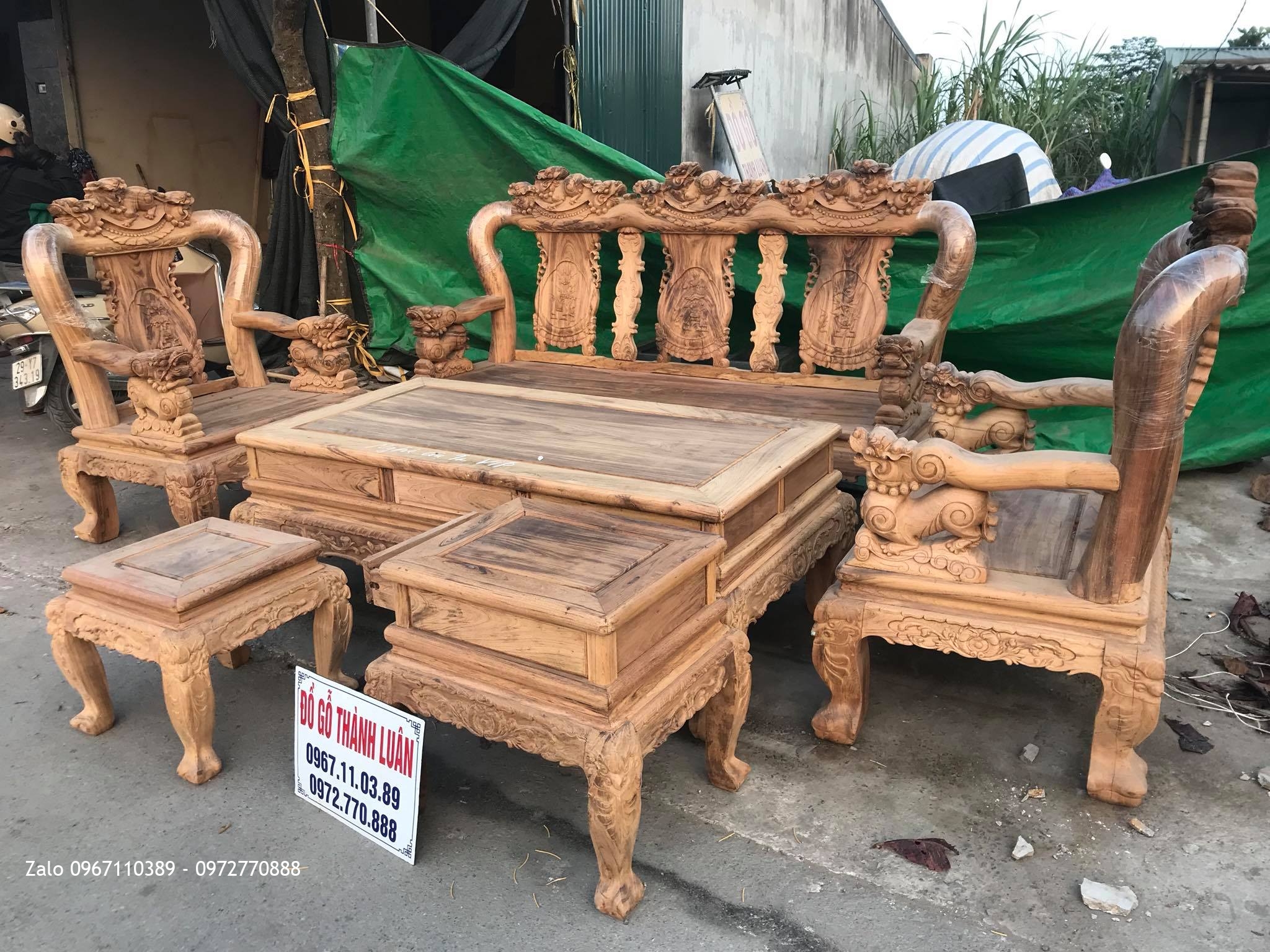 Bộ Bàn Ghế Minh Nghê Cột 12 Gồm 6 Món VÍP Gỗ Gụ Ta Quảng Bình,.