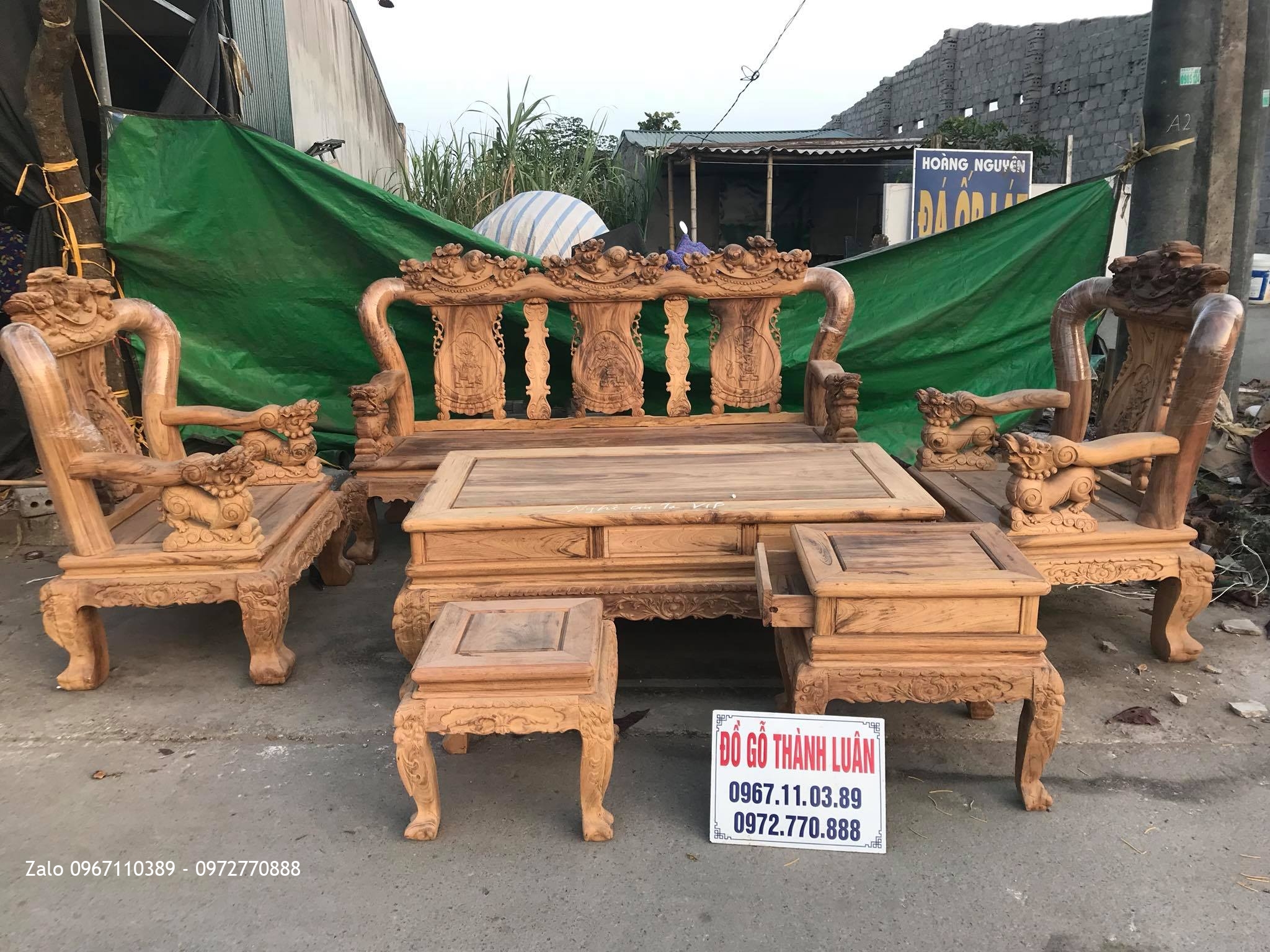 Bộ Bàn Ghế Minh Nghê Cột 12 Gồm 6 Món VÍP Gỗ Gụ Ta Quảng Bình.