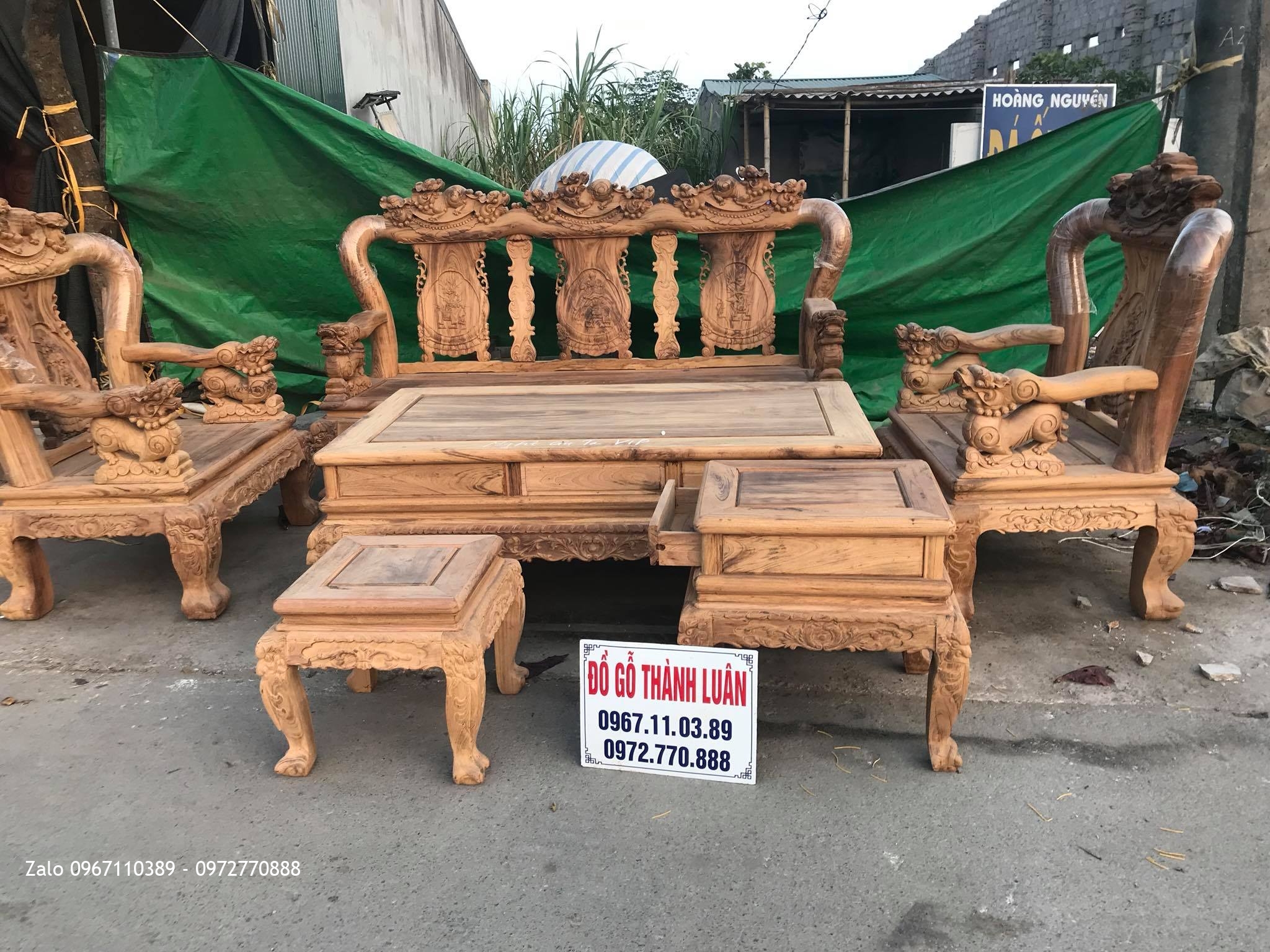 Bộ Bàn Ghế Minh Nghê Cột 12 Gồm 6 Món VÍP Gỗ Gụ Ta Quảng Bình.,