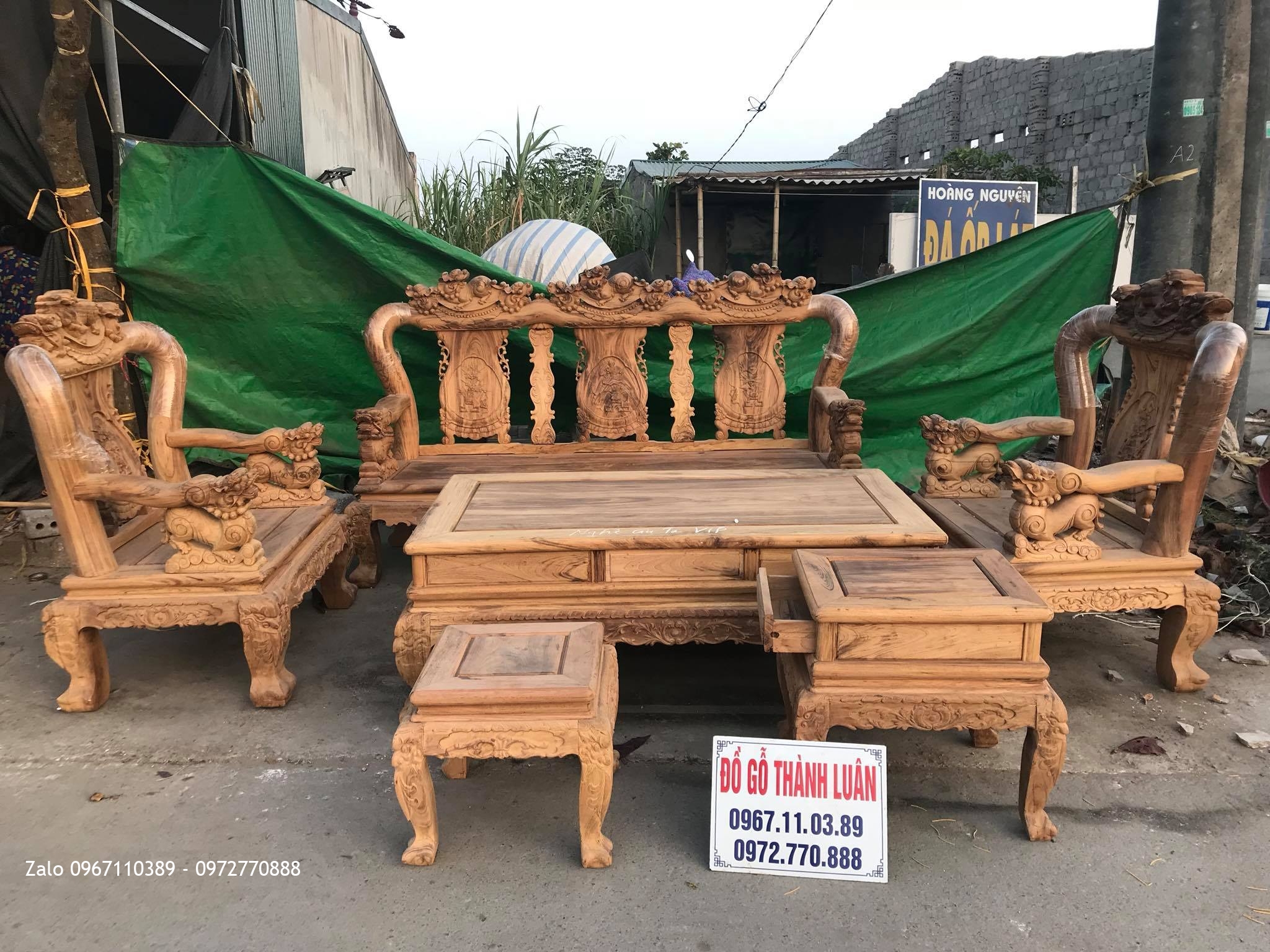 Bộ Bàn Ghế Minh Nghê Cột 12 Gồm 6 Món VÍP Gỗ Gụ Ta Quảng Bình: