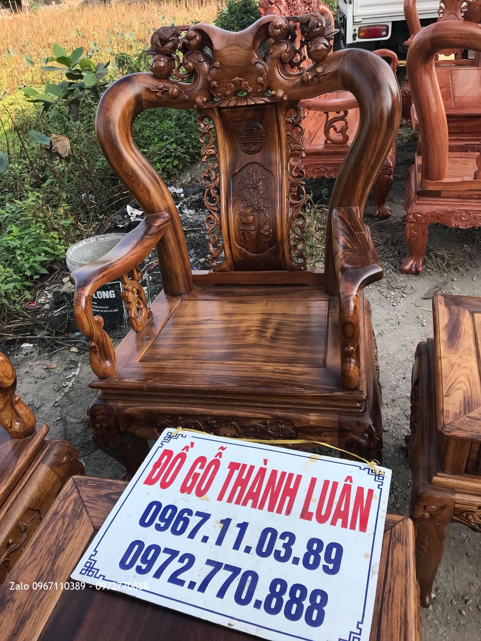 2 Bộ Ghế Minh Đào Chim Gỗ Gụ Ta Và Gỗ Hương Đá VIP. GTC10 VIP 7,