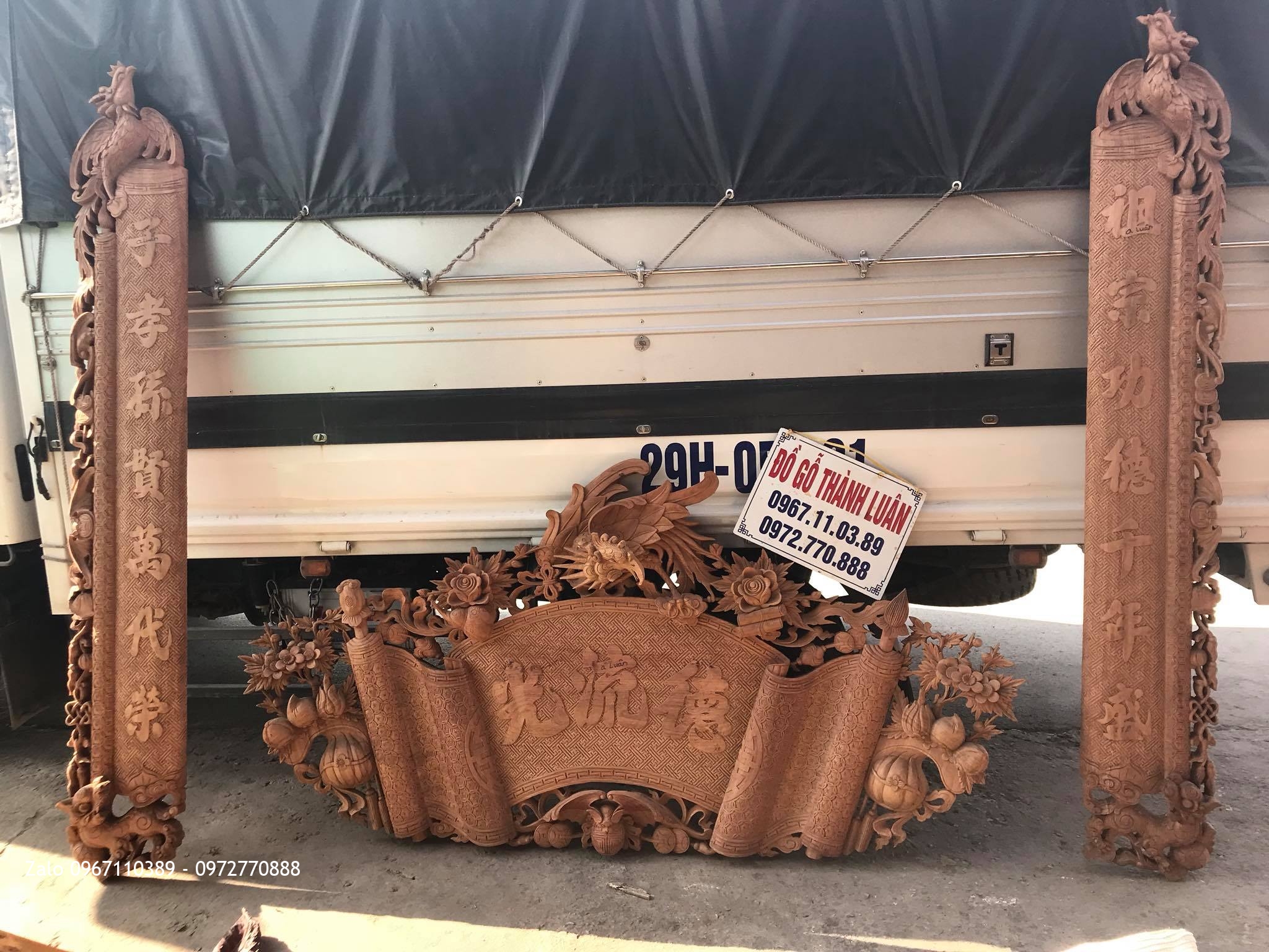 Cuốn Thư Câu Đối Phượng Hoàng Gỗ Gõ Đỏ Víp.