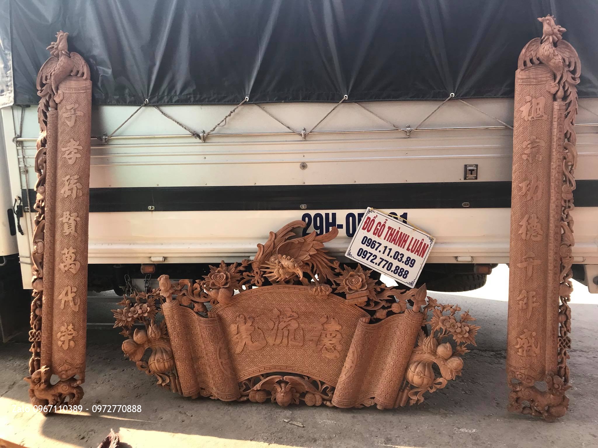 Cuốn Thư Câu Đối Phượng Hoàng Gỗ Gõ Đỏ Víp.