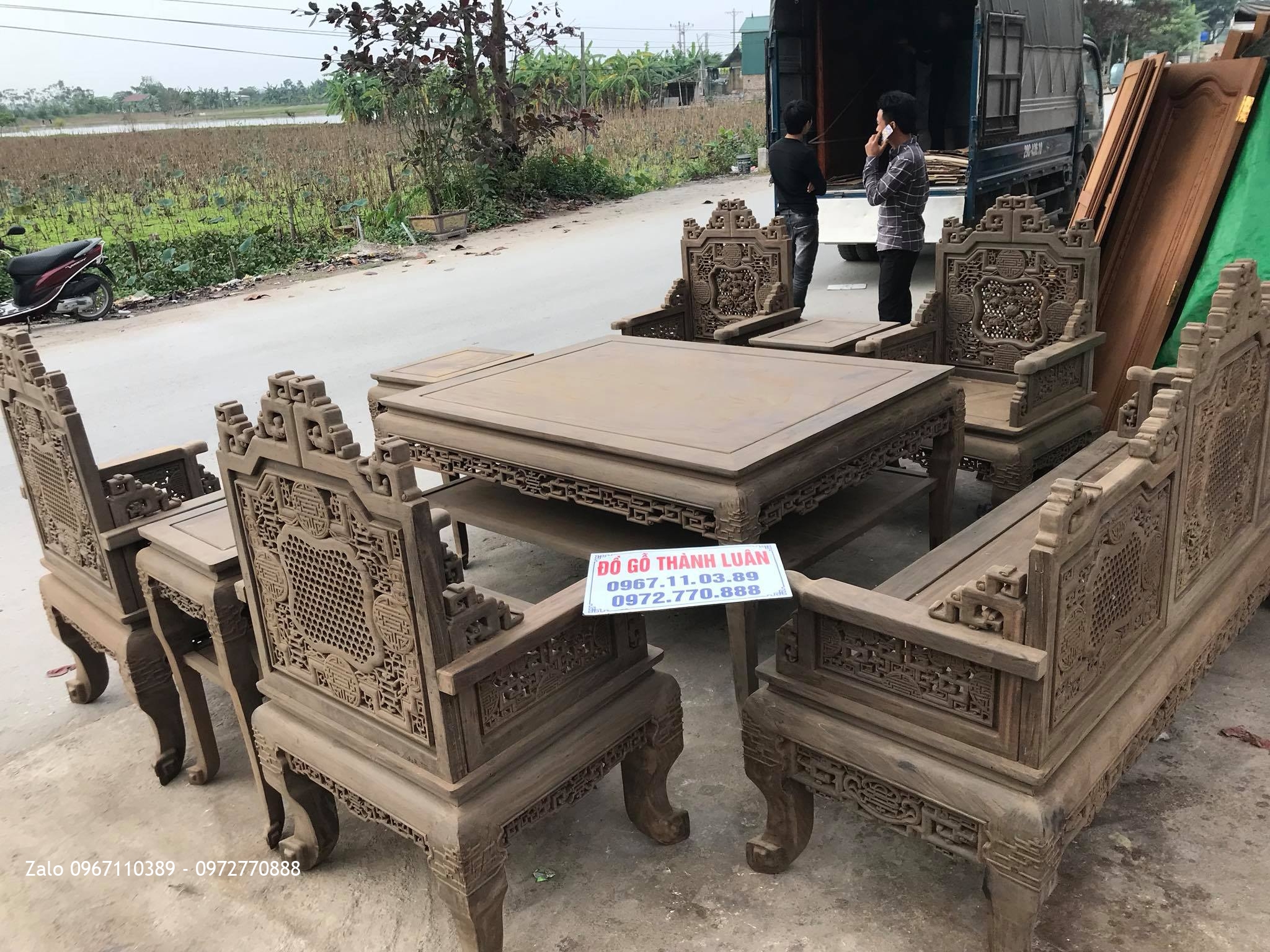 Bộ Trường Kỷ Huế Ngũ Lân 9 Món Gỗ Cũ. A Trọng Chương Mỹ HN,