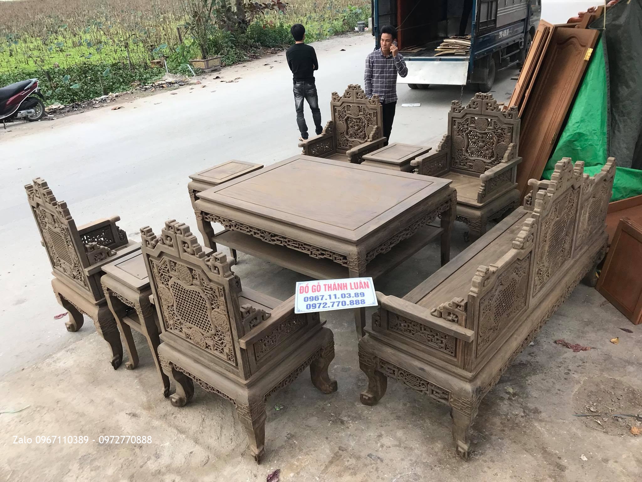 Bộ Trường Kỷ Huế Ngũ Lân 9 Món Gỗ Cũ. A Trọng Chương Mỹ HN,