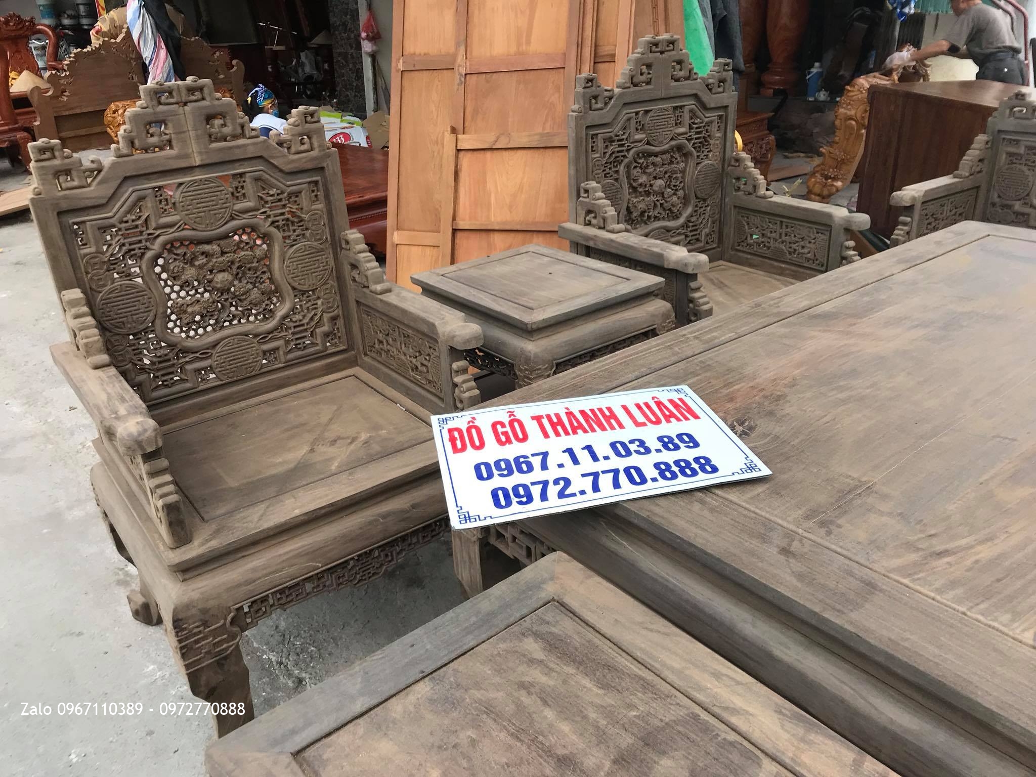 Bộ Trường Kỷ Huế Ngũ Lân 9 Món Gỗ Cũ. A Trọng Chương Mỹ HN.