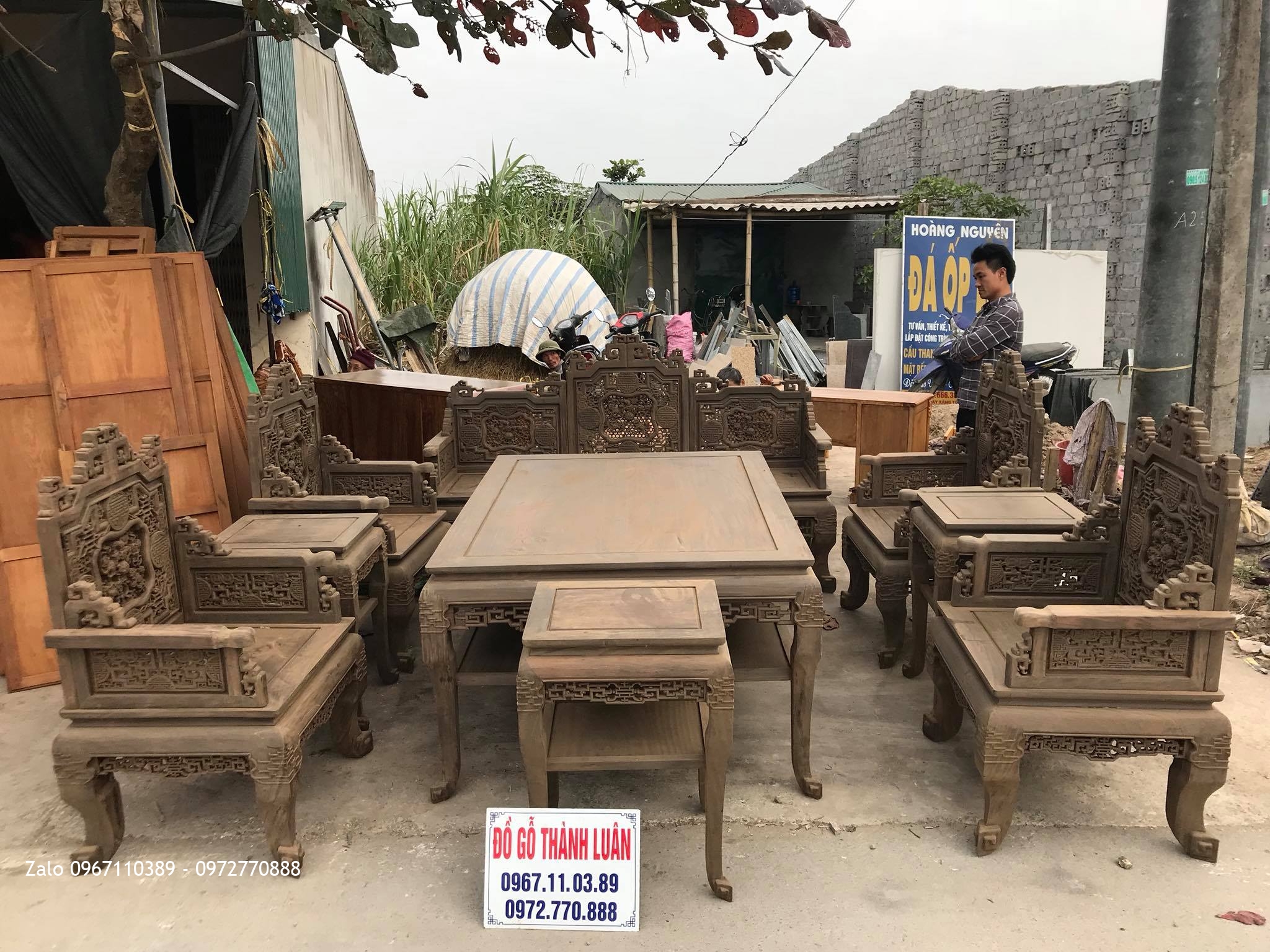 Bộ Trường Kỷ Huế Ngũ Lân 9 Món Gỗ Cũ. A Trọng Chương Mỹ HN.