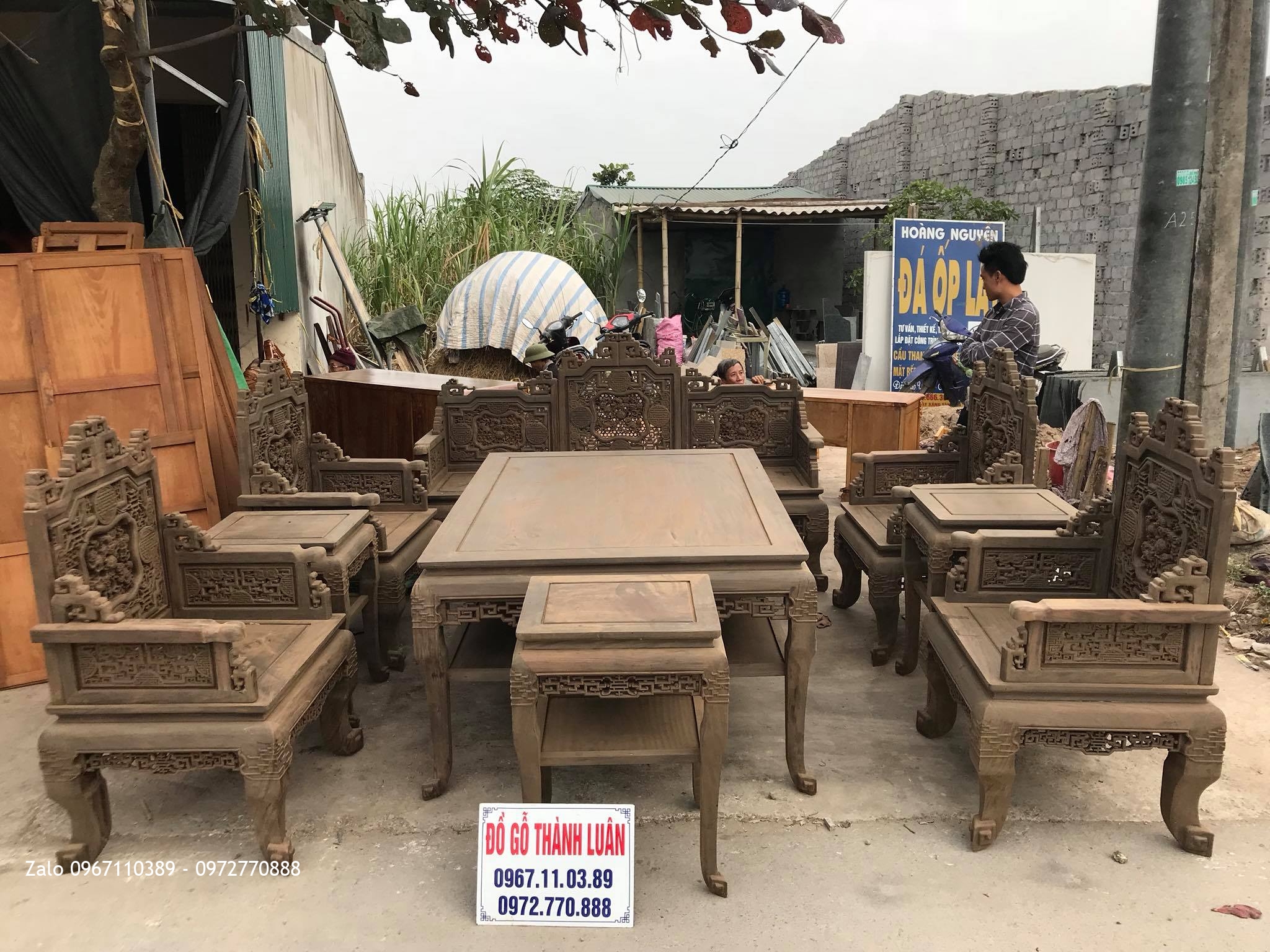 Bộ Trường Kỷ Huế Ngũ Lân 9 Món Gỗ Cũ. A Trọng Chương Mỹ HN.