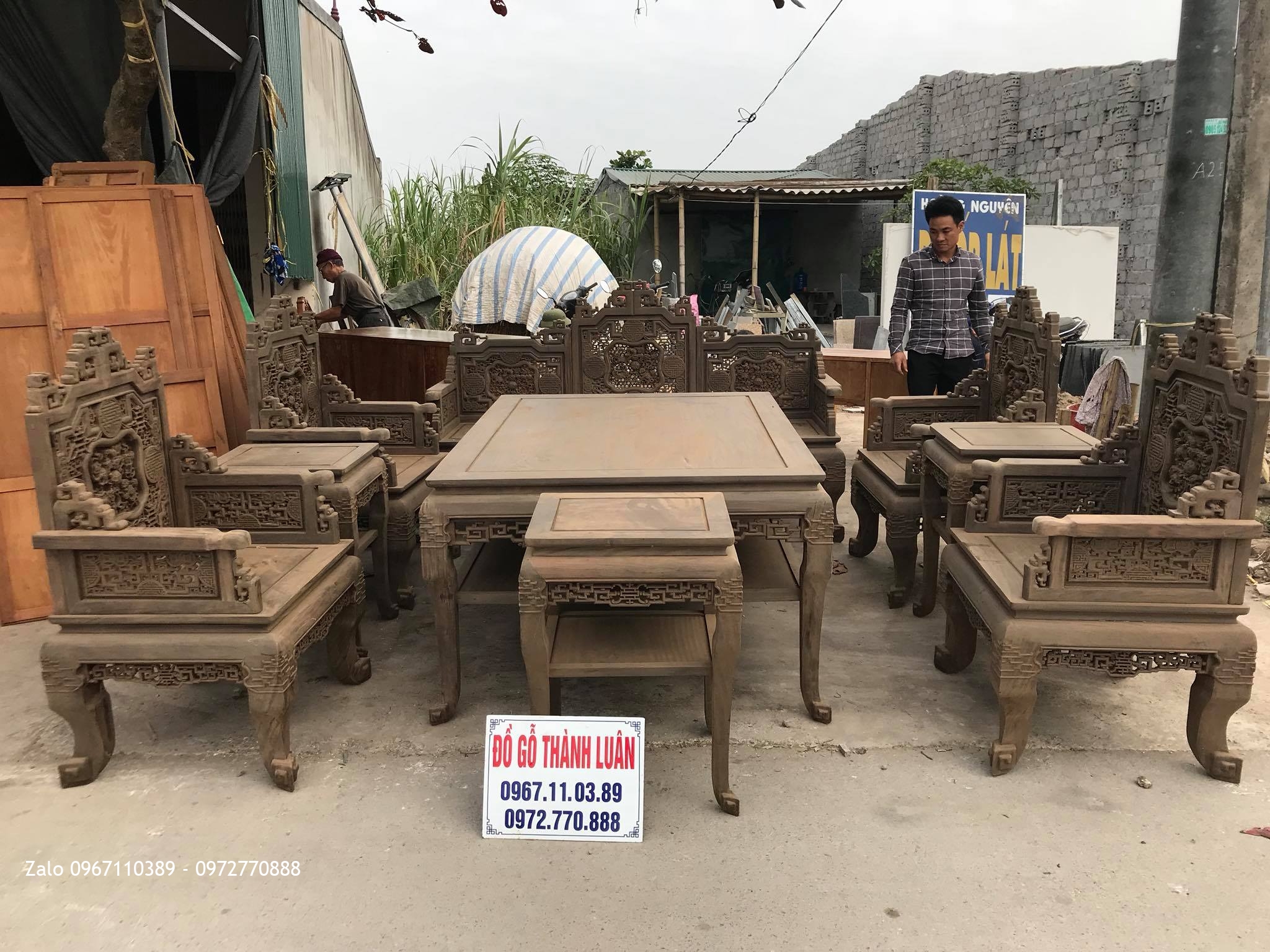 Bộ Trường Kỷ Huế Ngũ Lân 9 Món Gỗ Cũ. A Trọng Chương Mỹ HN.