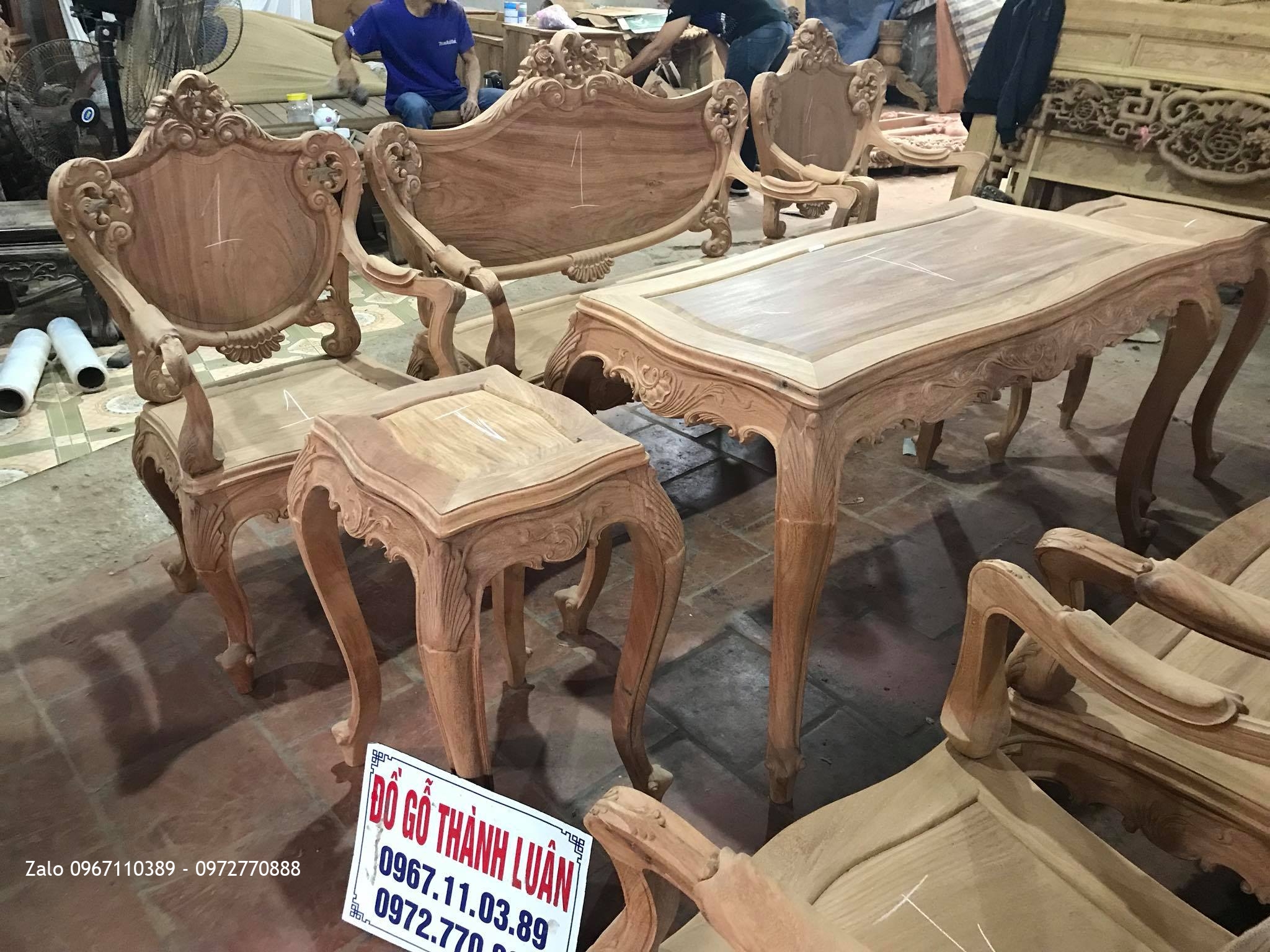 Bộ Ghế Lu-i (Louis) Gỗ Gõ Đỏ 9 Món VÍP..