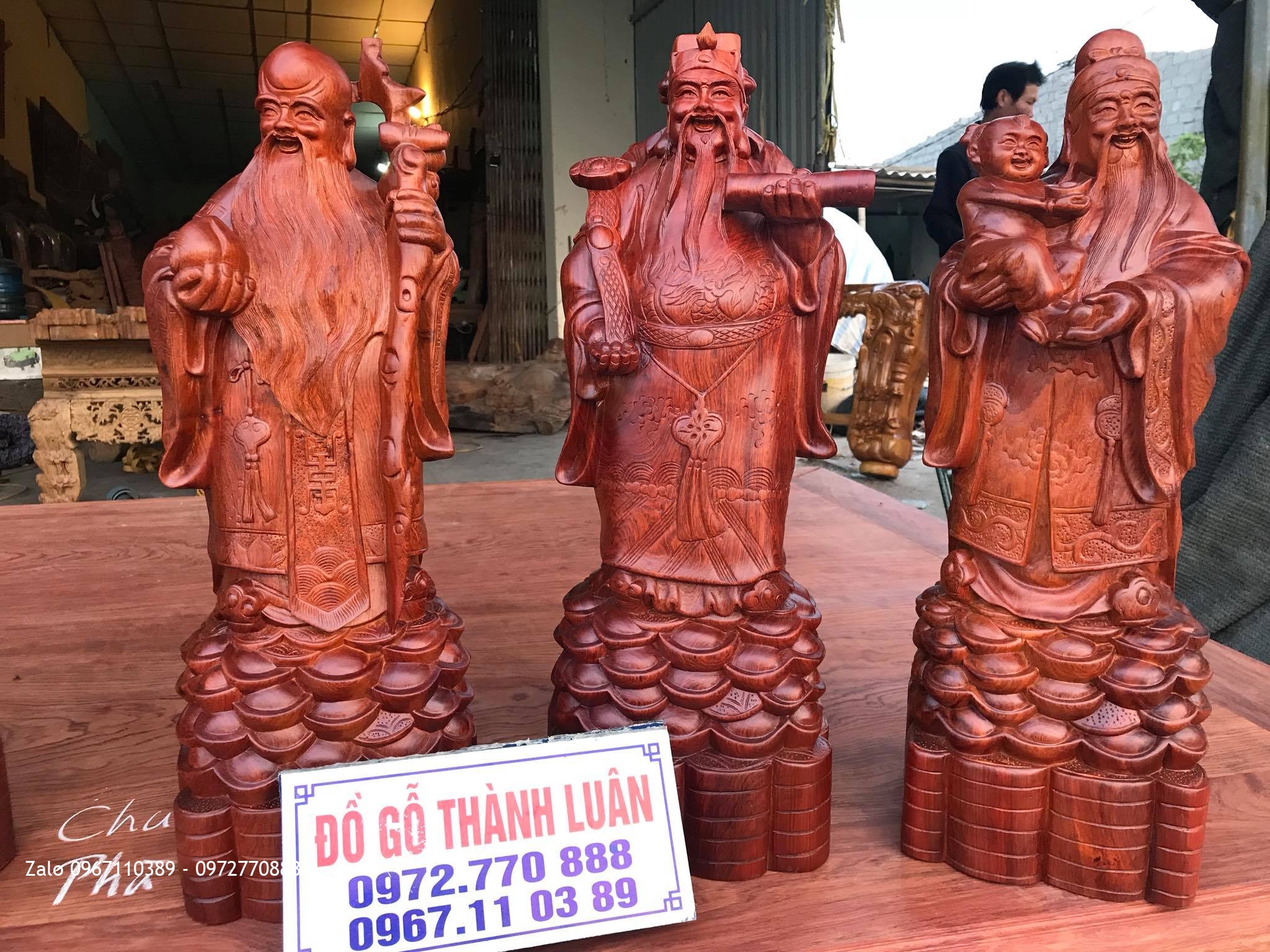 2 Bộ Tam Đa Cao 60 (Phúc Lộc Thọ) Gỗ Hương Đỏ Lào